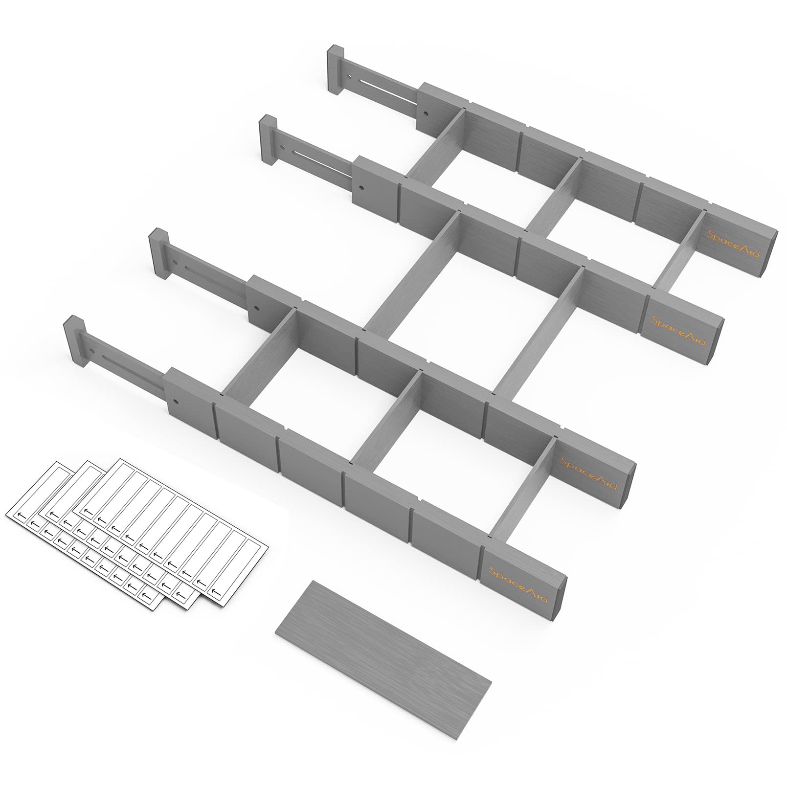 SpaceAid Bamboo Drawer Dividers with Inserts & Labels - Adjustable Kitchen Drawer Organizer Set (4 Dividers + 9 Inserts) for Home, Office, Dresser - Expandable 17