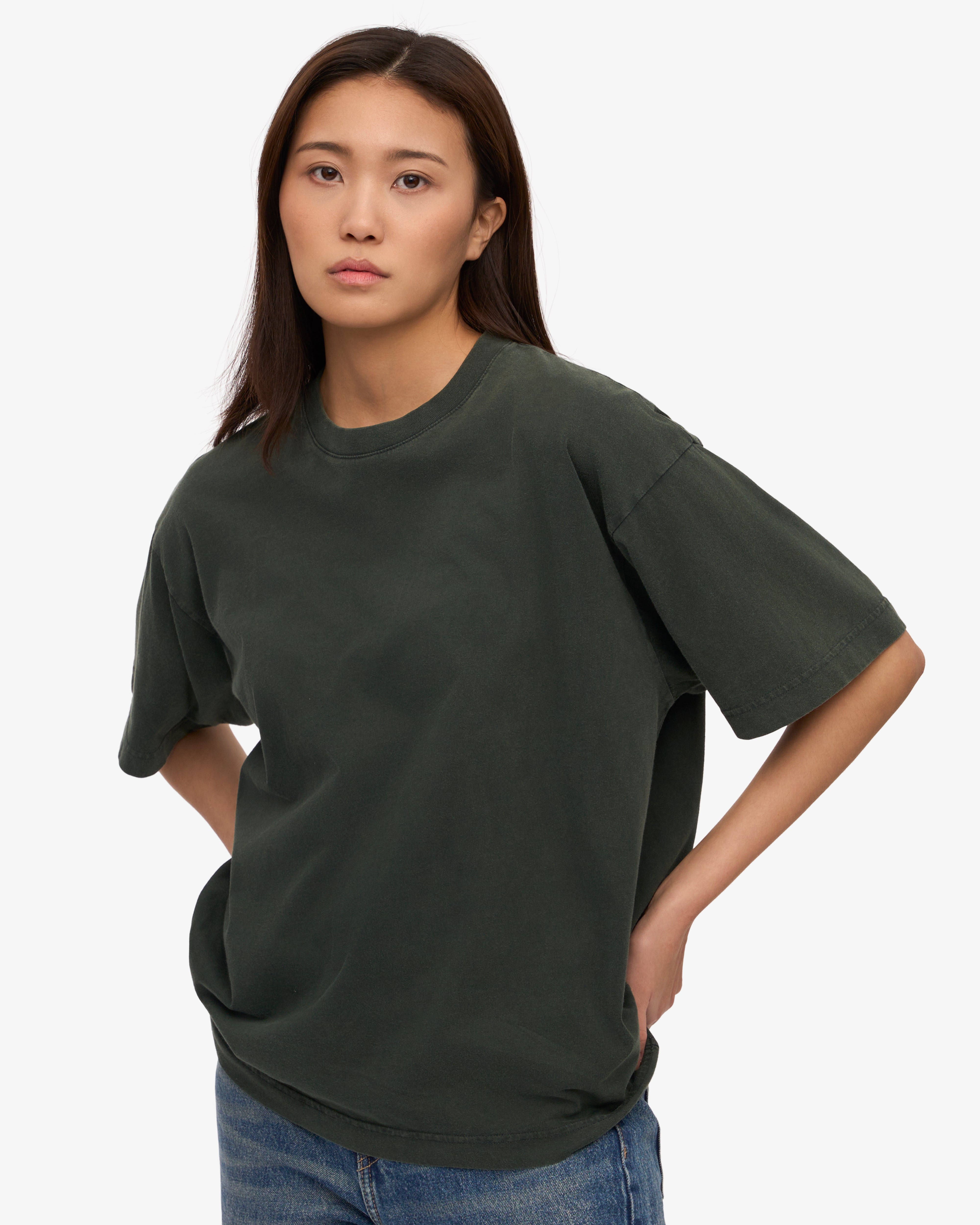 Oversized Organic Cotton T-Shirt for Women - Midnight Forest Green | Soft Eco-Friendly Casual Tee for Lounge, Yoga & Everyday Wear