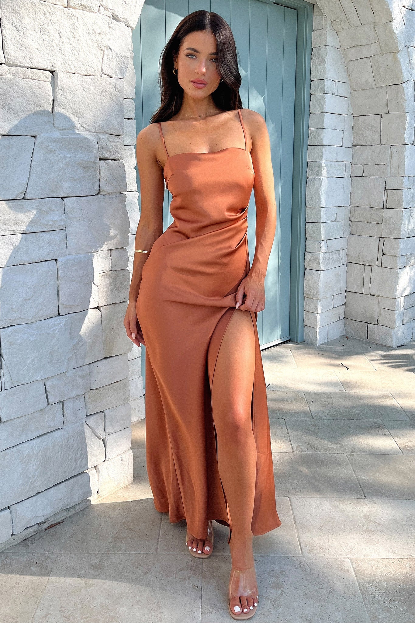 Manesh Maxi Dress in Copper - Elegant Long Flowy Dress for Women | Perfect for Summer, Beach, Parties & Special Occasions