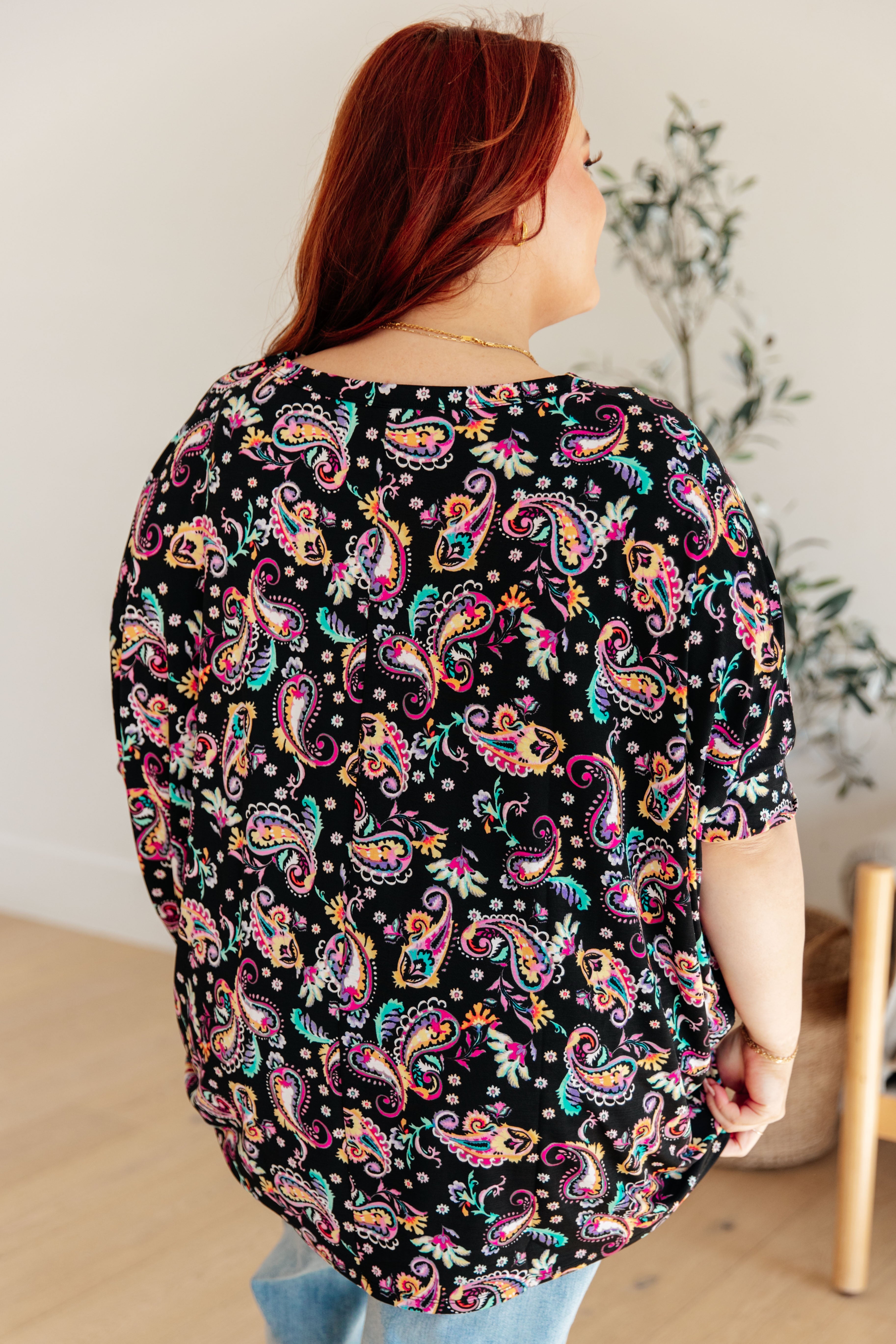 Dear Scarlett Black and Pink Paisley Essential Blouse for Women - Stylish Casual Top for Work, Date Night & Everyday Wear