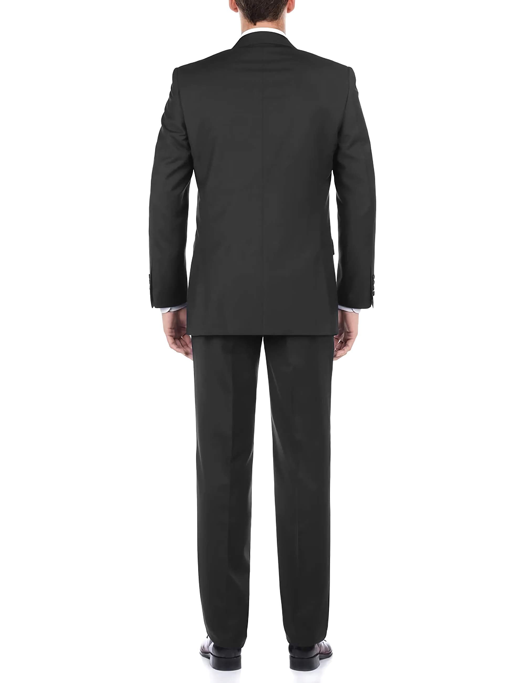 Premium Navy Blue 100% Virgin Wool 2-Piece Suit for Men - Classic Regular Fit with Pick Stitch Detail & 2-Button Jacket - Perfect for Business Meetings, Weddings & Formal Occasions