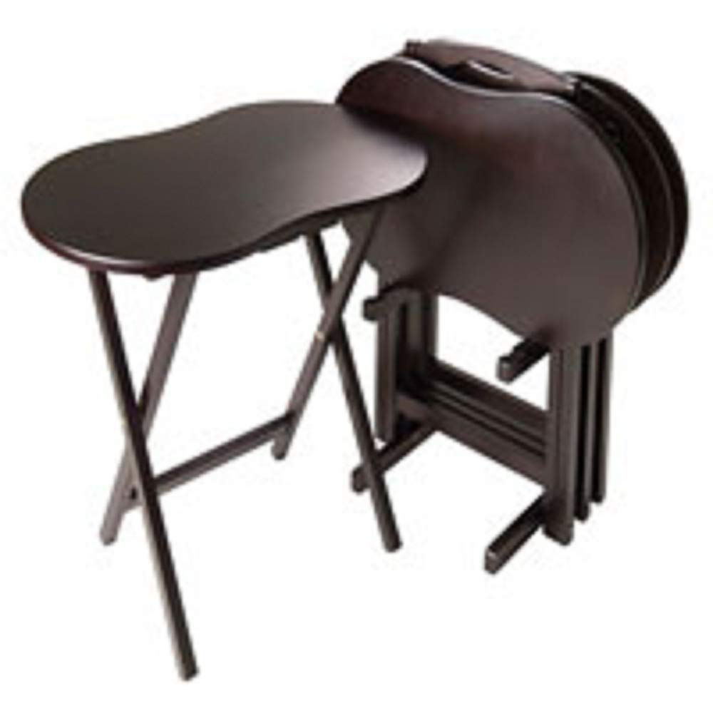 Modern 5-Piece Dark Brown Folding Snack Tables with Peanut Top - 25.75 Inch Portable Side Tables for Living Room, Patio, Dorm, and Outdoor Picnics