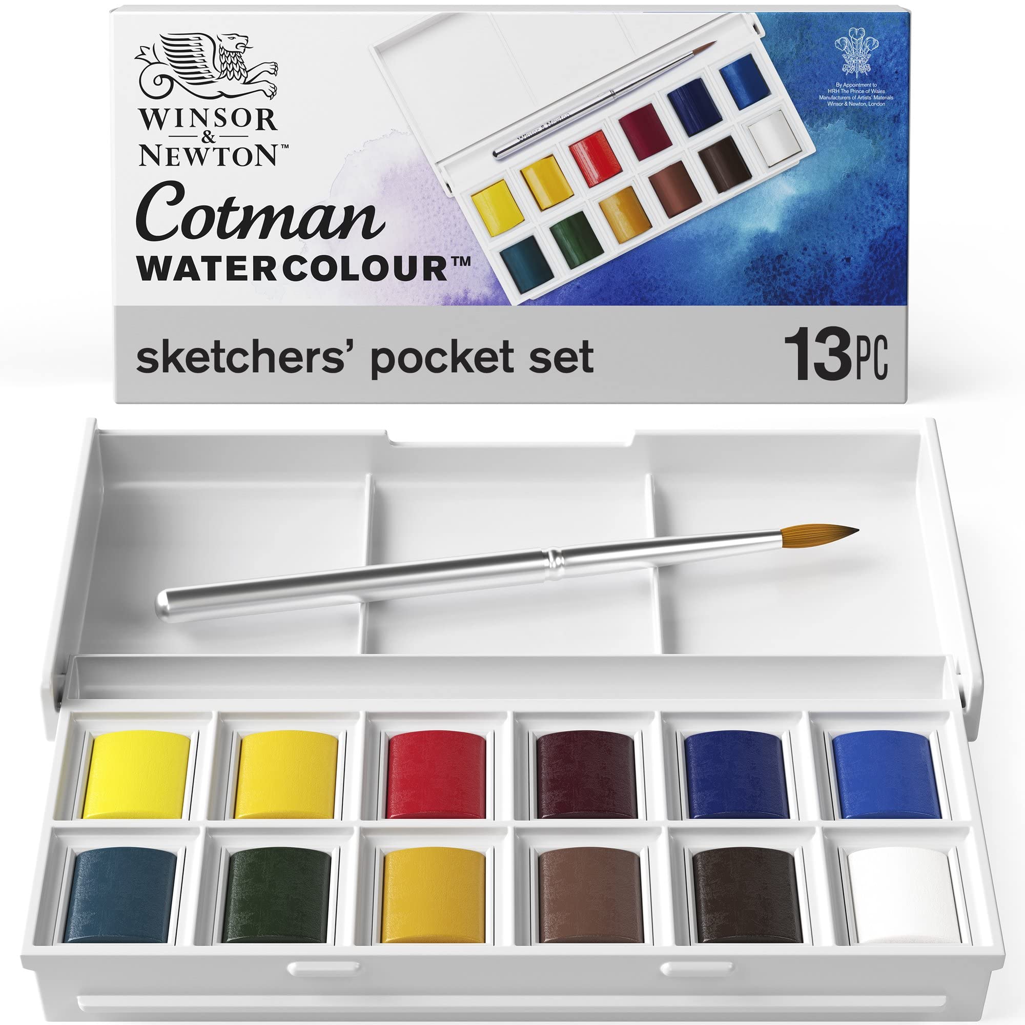 Winsor & Newton Cotman Watercolor Paint Set - 12 Half Pans with Brush, Portable Sketching Kit for Artists | Perfect for Outdoor Painting, Travel & Studio Art Projects