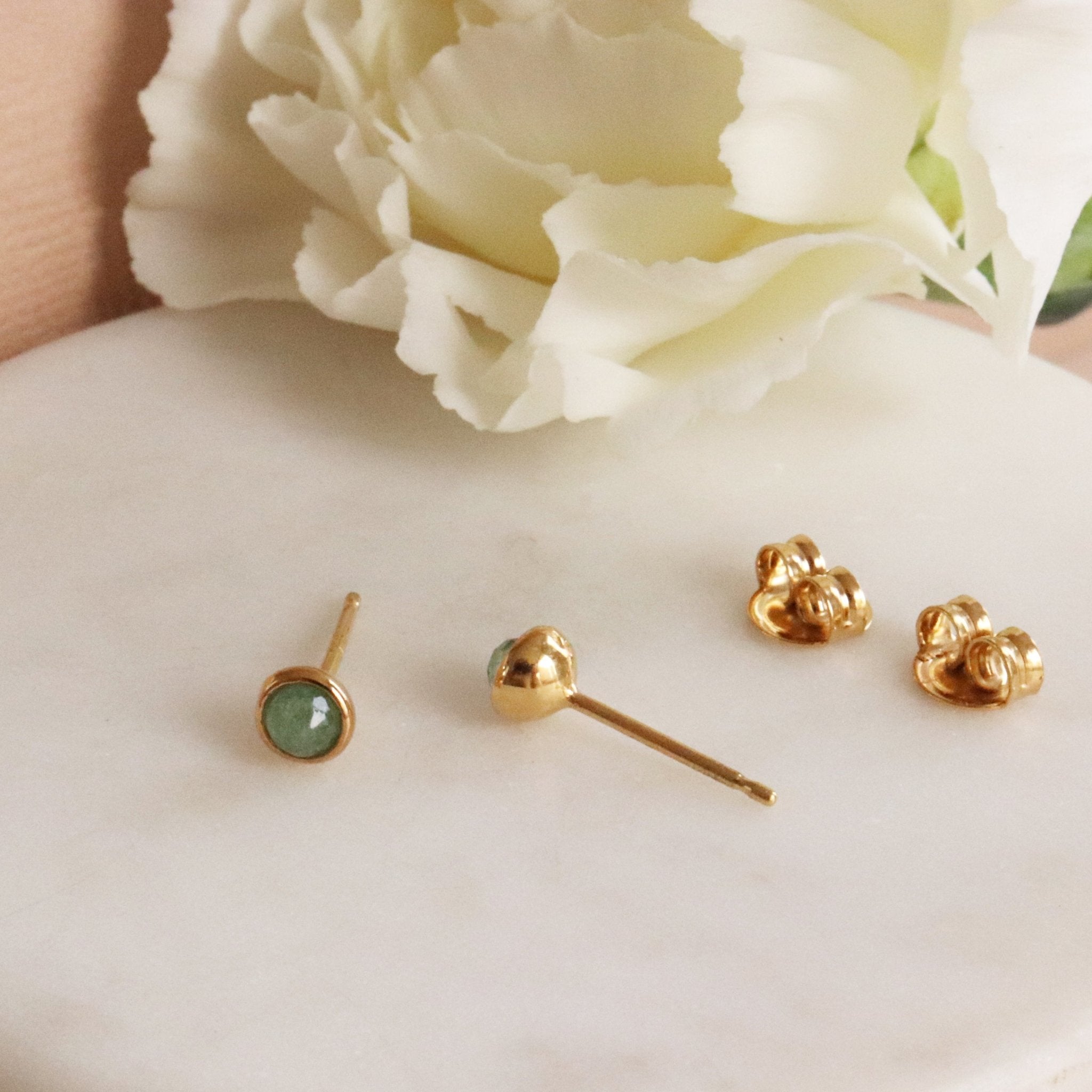 Tiny Protect Stud Earrings - Green Onyx & Gold Plated for Women | Minimalist Jewelry for Everyday Wear, Gift for Her, Office & Casual Outfits