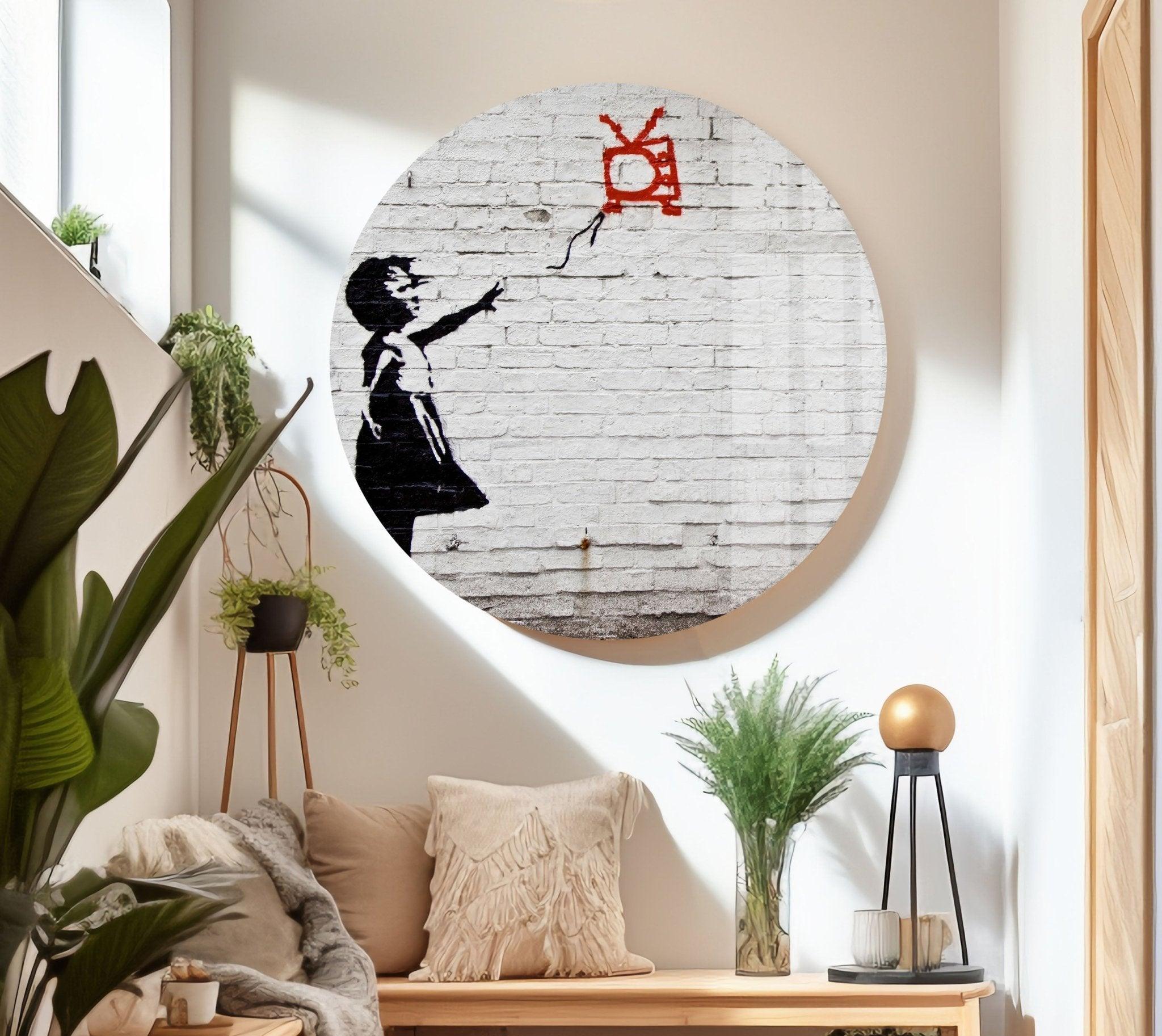 Banksy Kite Girl Glass Wall Art - Stunning Home Decor for Living Room, Bedroom & Office - Modern Framed Glass Print for Urban Art Lovers