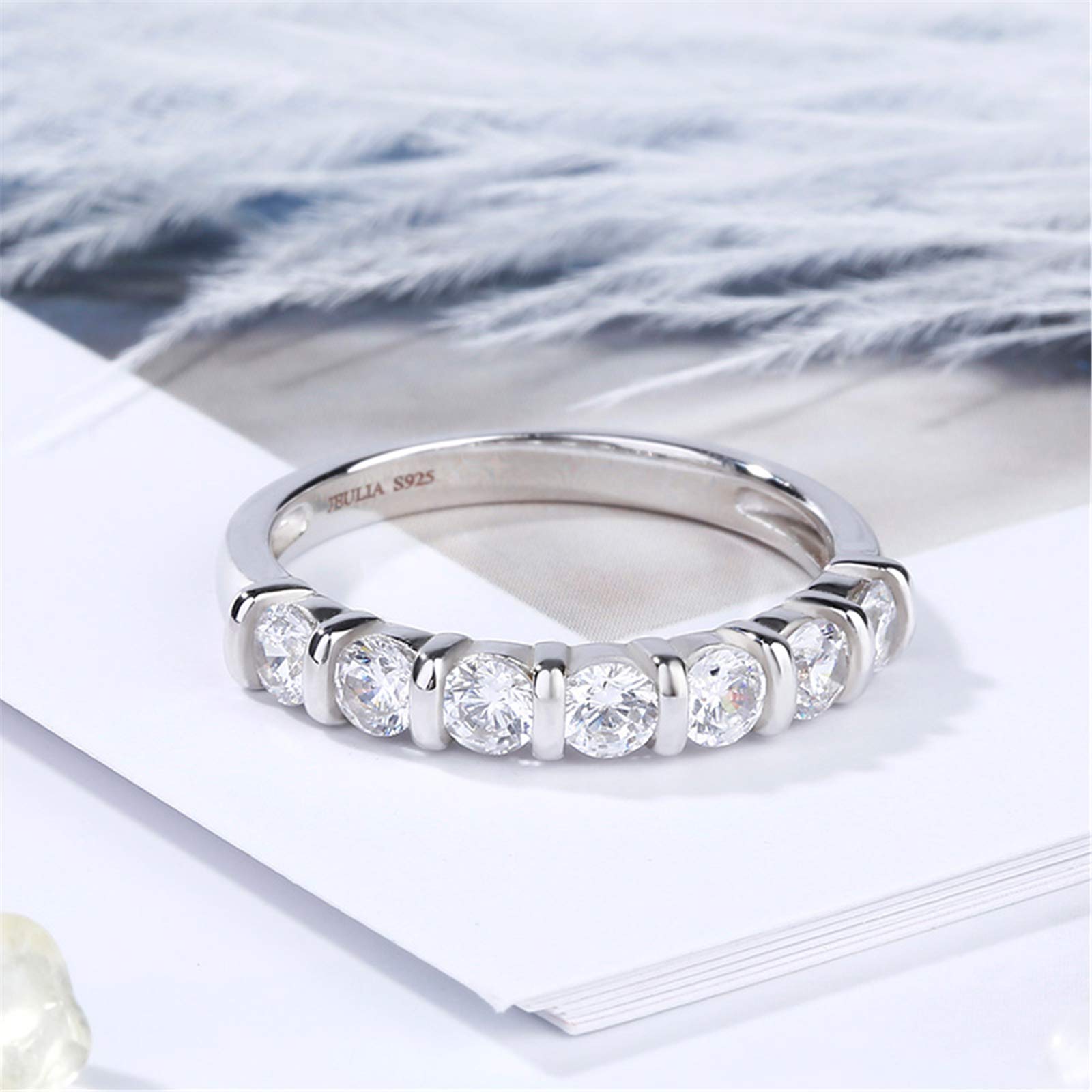 Jeulia Sterling Silver Women's Wedding Band Ring - Round Cut Bar Setting Eternity Promise Ring for Engagement, Anniversary & Bridal Jewelry - Perfect for Proposals, Vow Renewals & Special Occasions - Includes Jewelry Gift Box