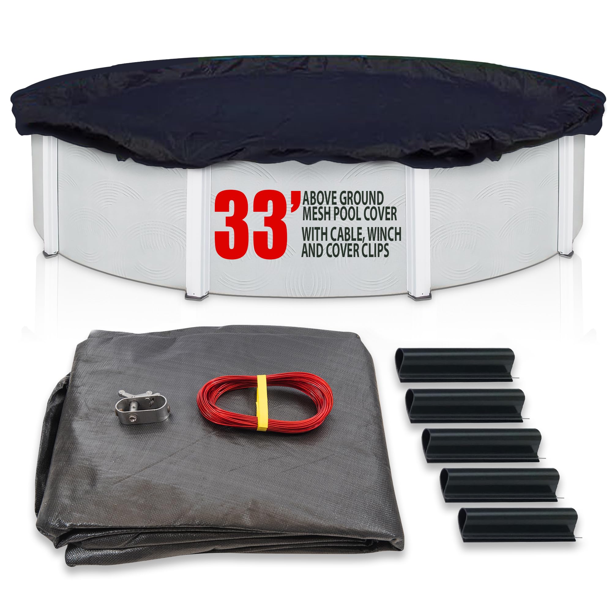 SET SunSolar Energy Technologies - 33ft Round Above Ground Winter Pool Cover with Sturdy Cable & Winch | Heavy-Duty Mesh Swimming Pool Cover for Winter Protection | Includes Cover Clips | 8-Year Warranty | Perfect for Seasonal Pool Storage & Freeze Prevention