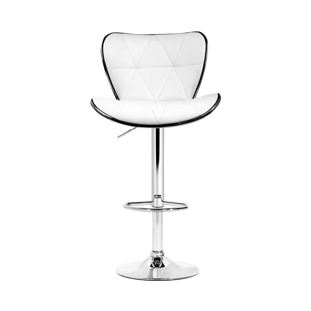 4 Bar Stools with Gas Lift Mechanism & White Leather Seat - Perfect for Kitchen Island, Breakfast Bar & Dining Room