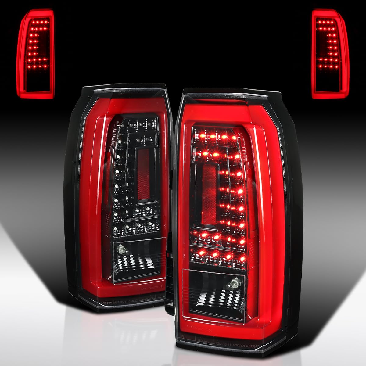 AUTOZENSATION LED Tail Lights Compatible with Chevy Tahoe Suburban 2015-2020 Models - Left & Right Pair Assembly (Jet Black Housing, Red LED Bar) - Perfect for Night Driving & Custom Car Upgrades