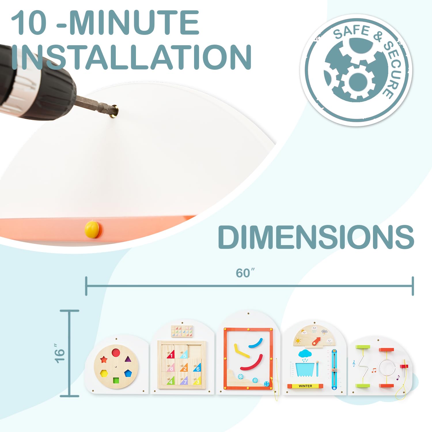 Monläurd® Montessori Busy Board - Sensory Activity Toy for Toddlers 6M+ | Wooden Learning Wall Toy for Boys & Girls | Perfect for Travel, Home & Classroom Play
