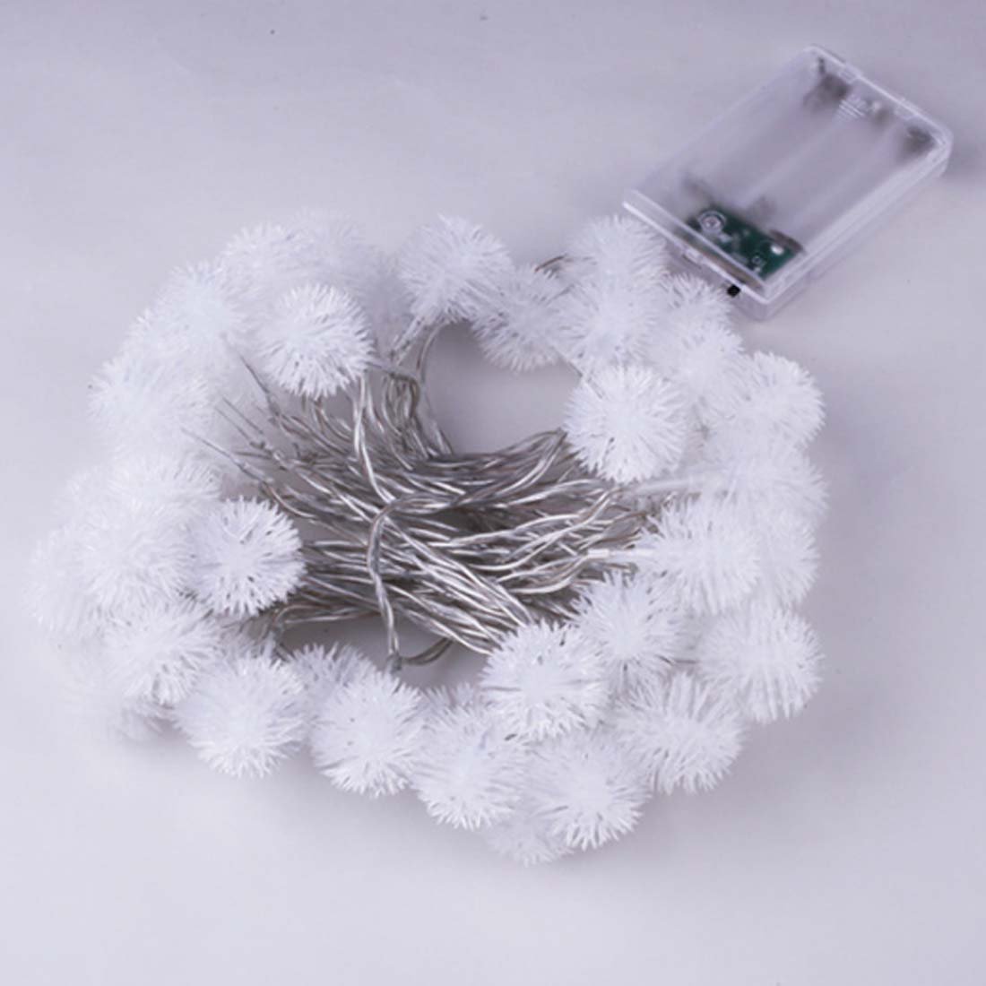 40 LED 16.5ft Battery Operated Furry Snowball String Lights - Dandelion Fairy Lights for Christmas, Wedding, Party & Home Decor (White) | Indoor Outdoor Holiday Decorations, Bedroom, Garden, Patio Lighting