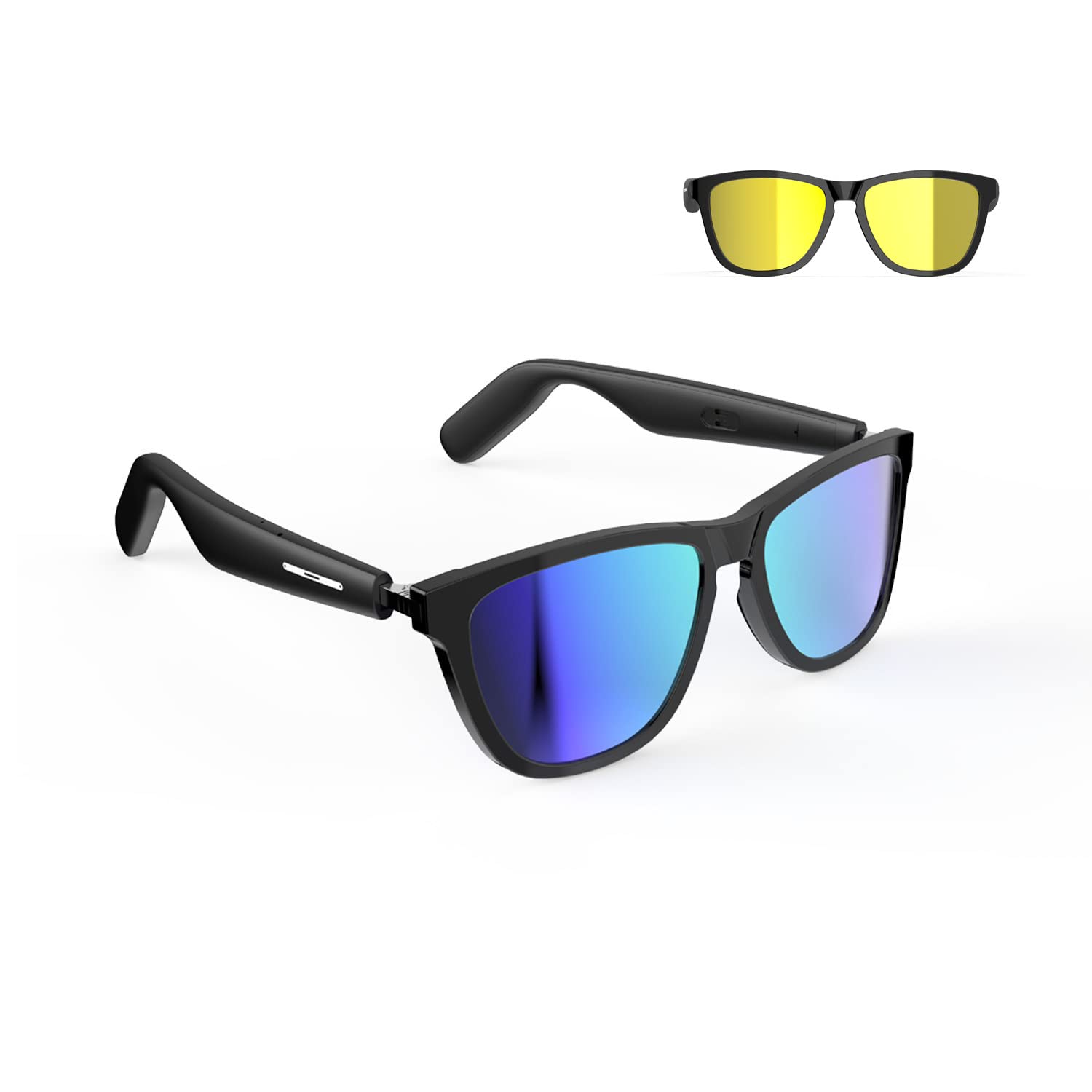 Smart Glasses with Auto On/Off | Blue & Yellow Interchangeable Frames | Open Ear Bluetooth Audio for Music, Calls & Voice Assistant | Perfect for Running, Cycling & Outdoor Activities