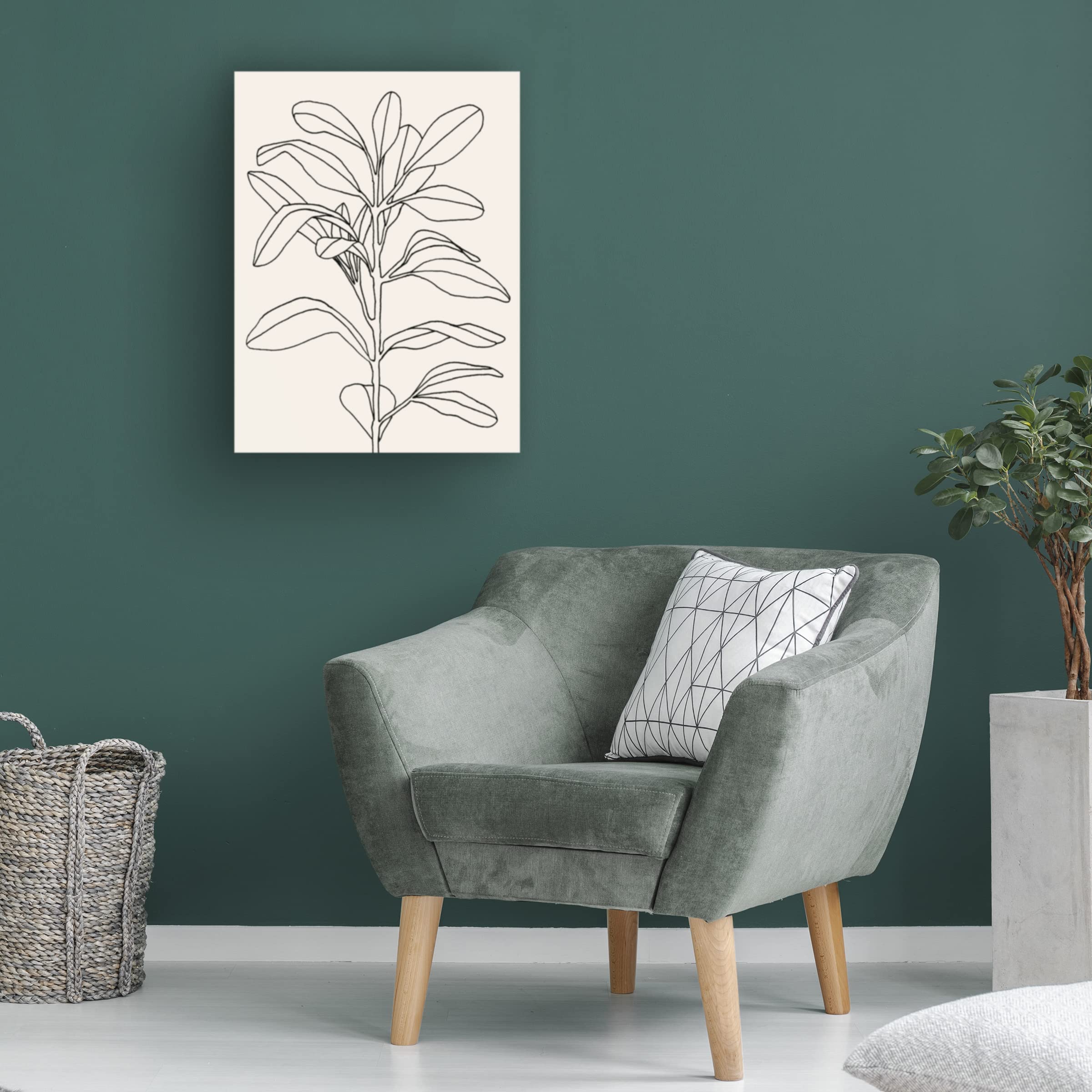 Emma Scarvey 'Olive Branch Contour I' Canvas Wall Art Print - Modern Botanical Home Decor for Living Room, Bedroom & Office