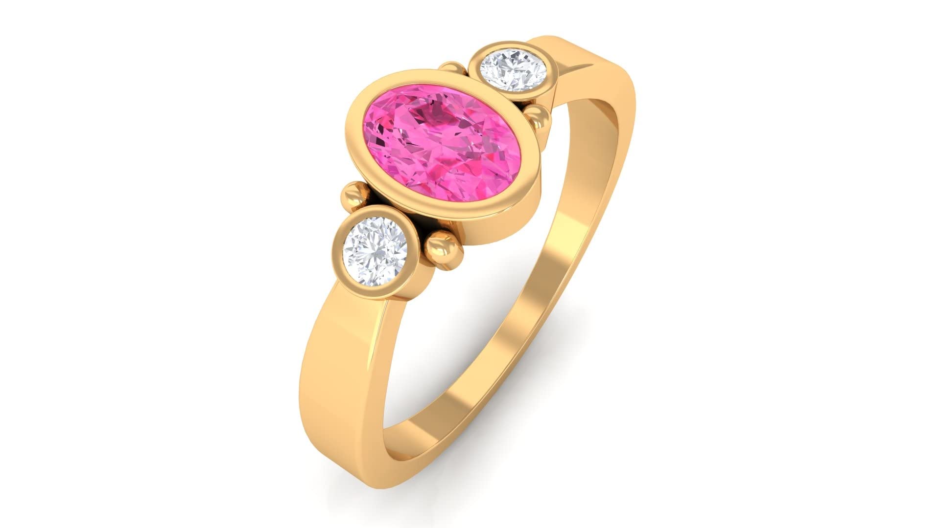 Natural Pink Sapphire Ring for Women - 14K Solid Gold Three Stone Ring with Diamonds | Elegant Jewelry for Engagement, Wedding, Anniversary & Special Occasions