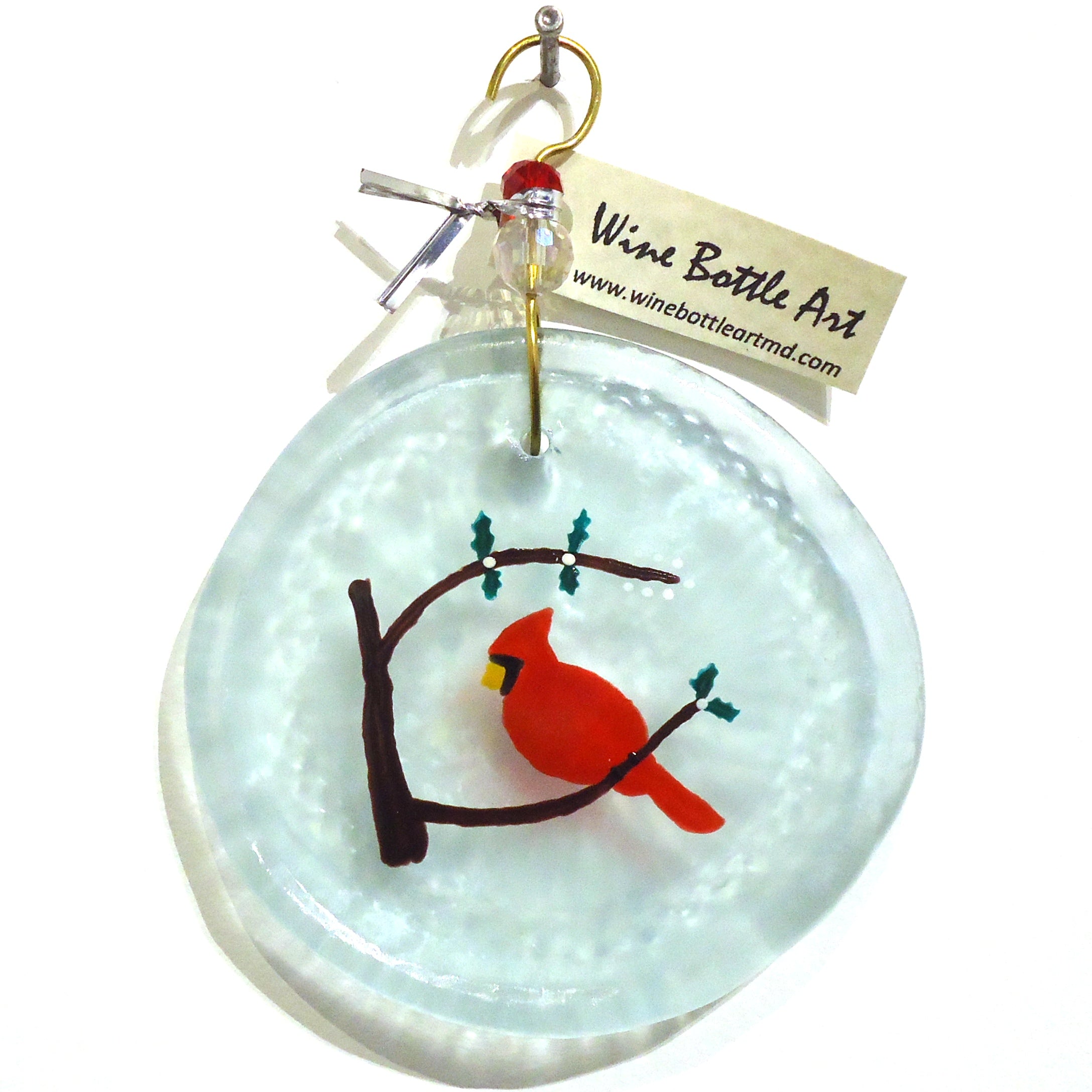Red Bird with Berries Suncatcher - Handmade Stained Glass Window Decor for Home & Garden - Perfect for Living Room, Bedroom, or Outdoor Spaces