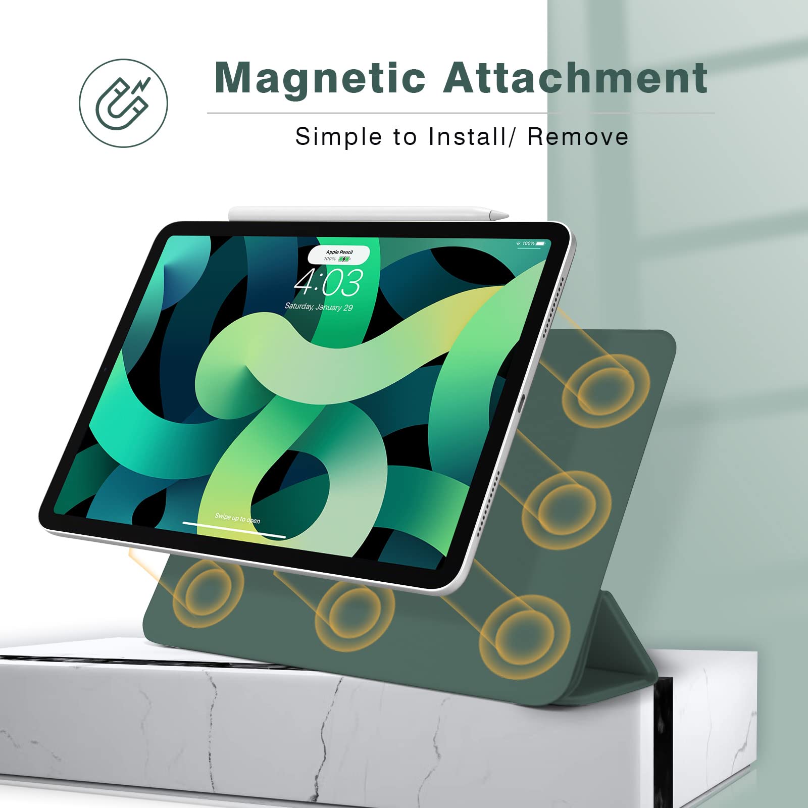 Magnetic Case for iPad Air 11 Inch M3/M2 2025/2024 - Smart Folio Cover for iPad Air 5th/4th Gen 10.9 Inch 2022/2020 - Trifold Stand with Auto Sleep/Wake - Apple Pencil Pro Compatible (Green) - Perfect for Work, Study & Travel Protection
