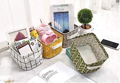 Mini Storage Baskets (Pack of 5) - 8x6x5.5 Inch Canvas Organizer Bins for Makeup, Books, Baby Toys & Home Decor - Perfect for Bedroom, Bathroom & Nursery Organization