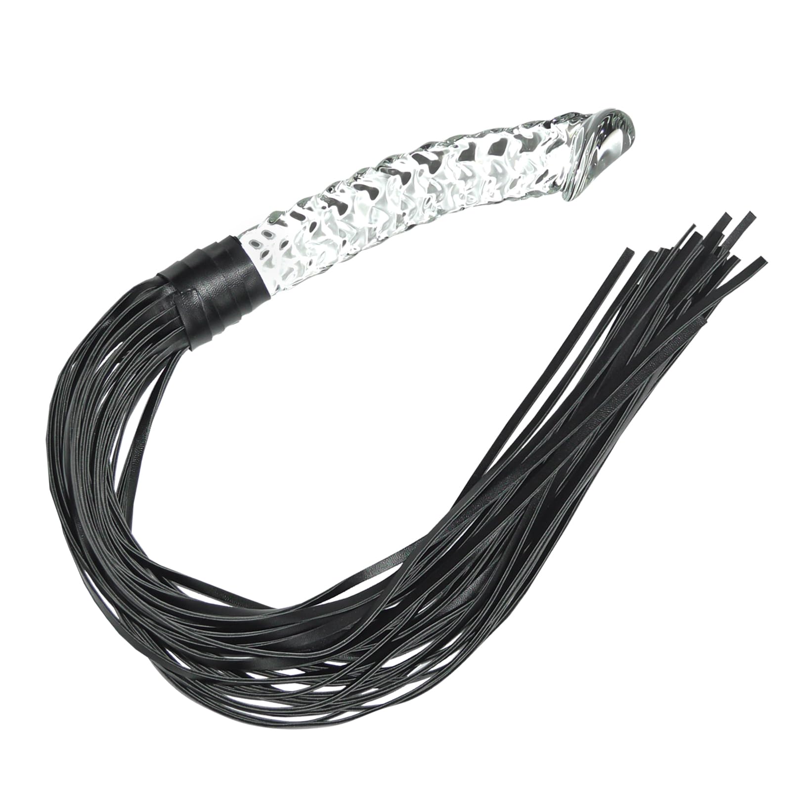 Realistic Glass Dildo with Leather Whip - SM Bondage Toy for Couples Role Play, Transparent Crystal Penis with Flogger for Men & Women, Perfect for BDSM, Anal Play & Sensual Exploration (Great for Spicing Up Bedroom Adventures)