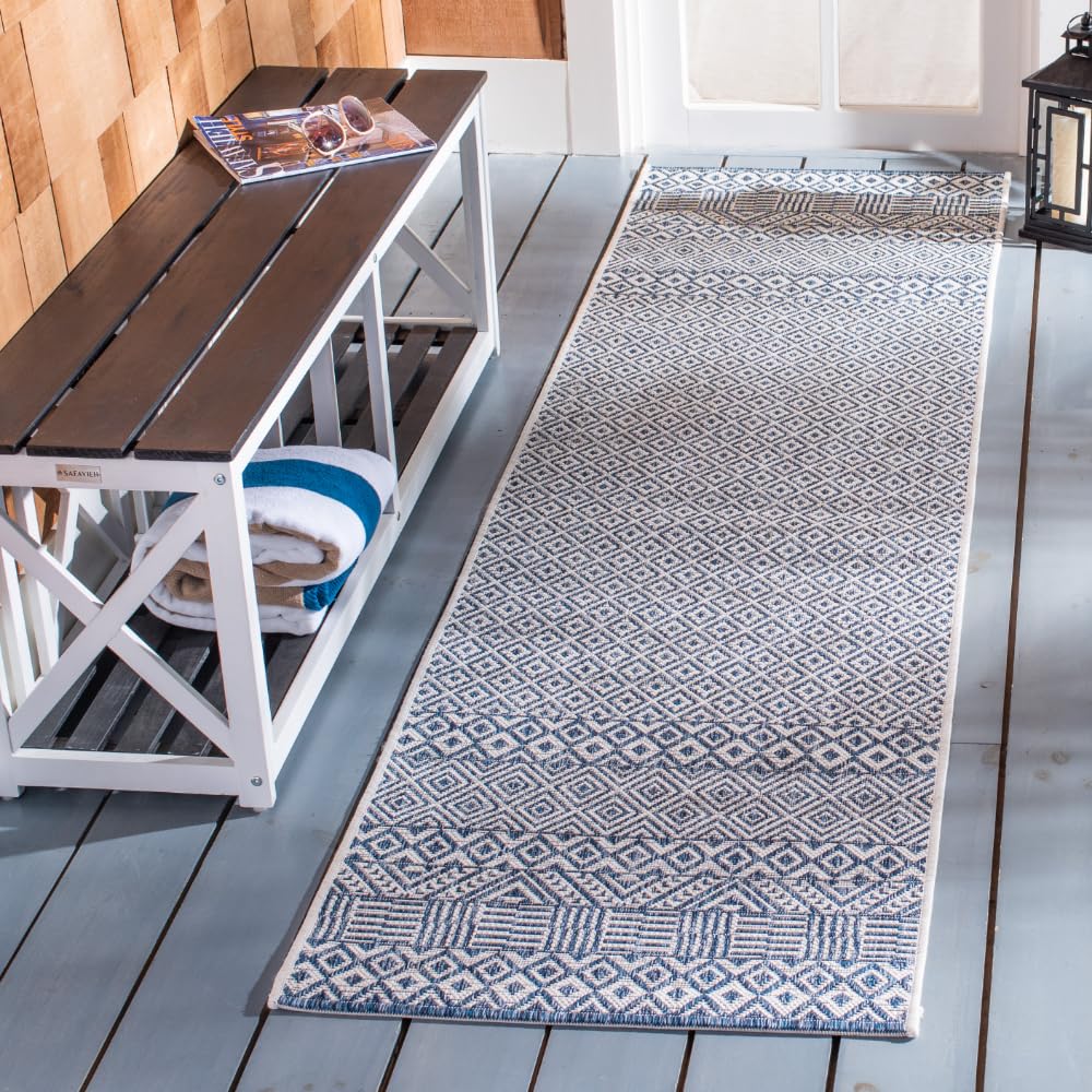 SAFAVIEH Courtyard Collection CY8235 Blue & Navy Indoor/Outdoor Runner Rug 2'3