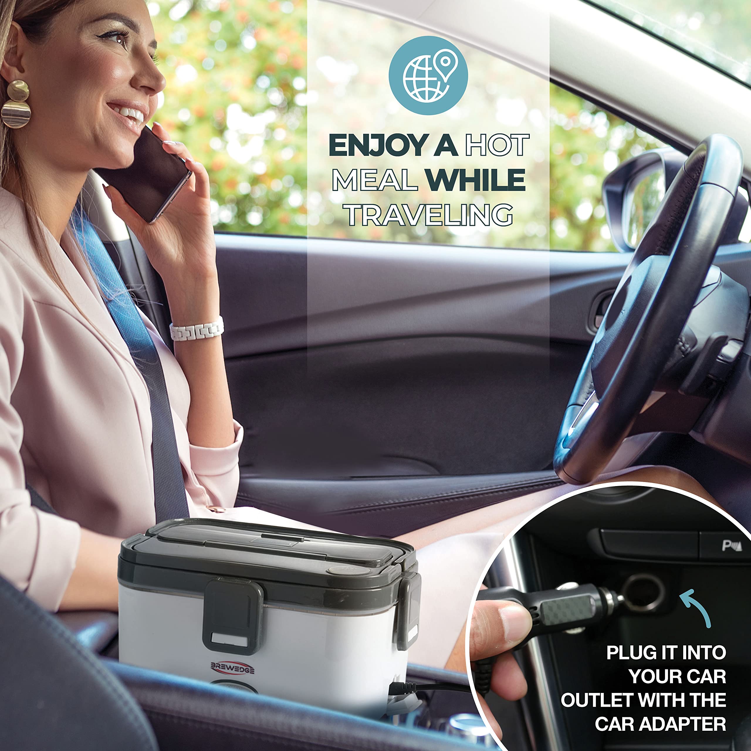 Portable Electric Lunch Box 1.8L - 70W Food Warmer for Adults | Rechargeable Heated Lunch Container for Office, Car & Travel | Includes Cutlery Set & Ice Pack - Perfect for Commuters, Students & Outdoor Activities