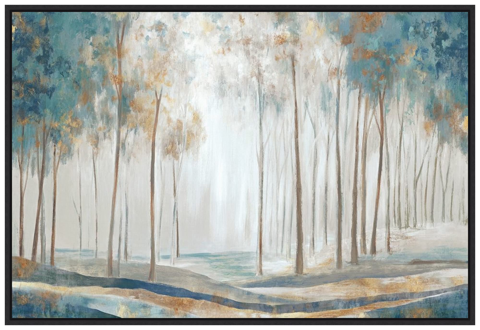 Amanti Art Framed Canvas Wall Art 23x33 - White Rays (Blue Trees) Landscape Painting by Eva Watts | Modern Home Decor for Living Room, Bedroom & Bathroom | Large Framed Poster Artwork for Wall Decor & Interior Design