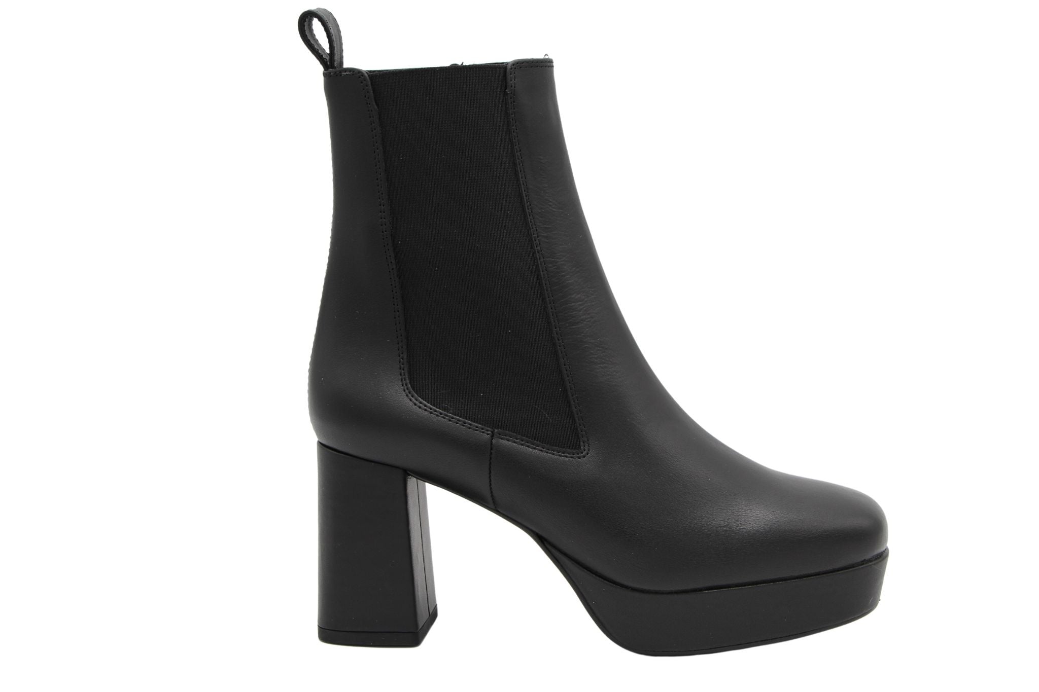 UNISA MARLOW Black Leather Platform Ankle Boots with Block Heel for Women - Stylish & Comfortable Chunky Heel Booties for Fall Winter Fashion, Office, Dating & Night Out