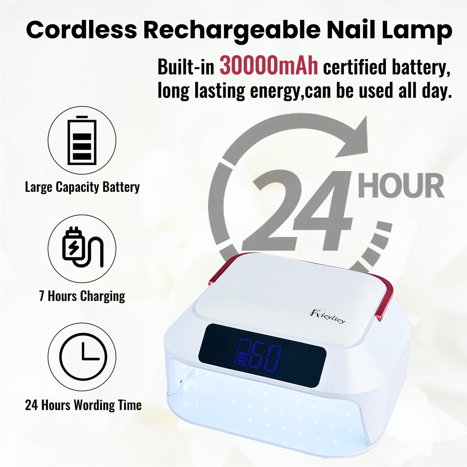 Professional 218W Rechargeable UV LED Nail Lamp with 30000mAh Battery - 82 LED Nail Dryer for Salon & Home Use, Dual Display & Detachable Hand Pillow - Perfect for Gel Polish Curing, Manicures & Pedicures