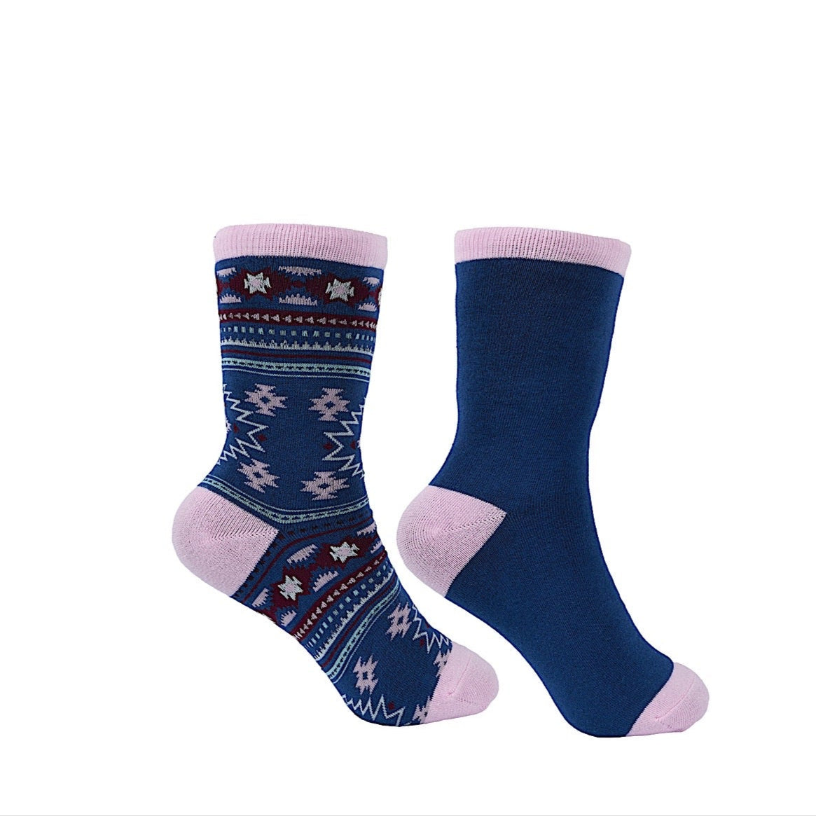 Pure Western Kids' Crew Socks Twin Pack - Navy & Pink Cotton Ankle Socks for Boys & Girls - Perfect for School, Sports & Everyday Wear
