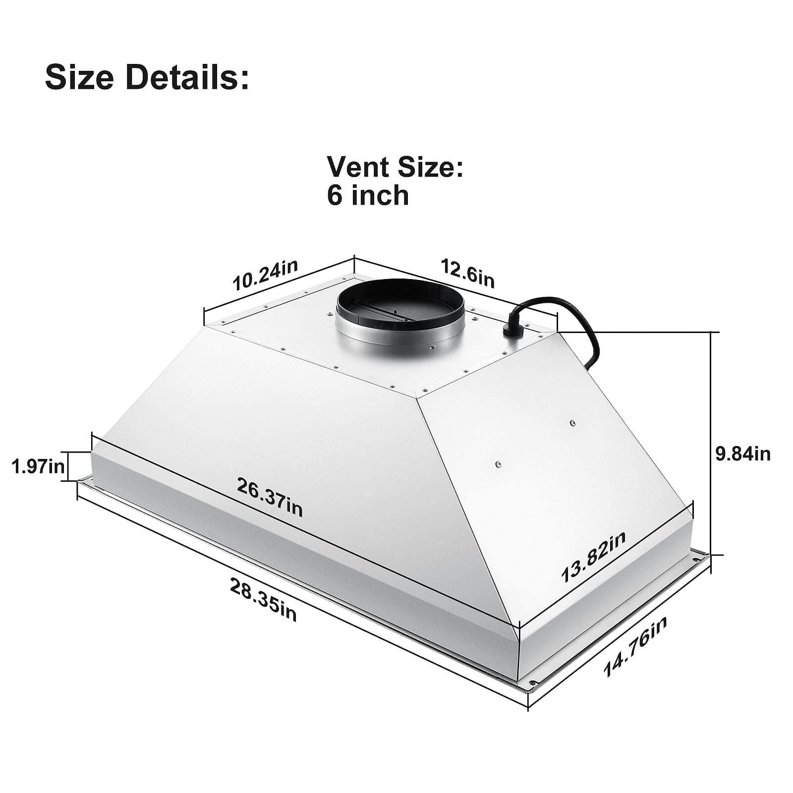 30 Inch 600CFM Stainless Steel Range Hood Insert - Ultra Slim Built-in Vent Hood with Ducted/Ductless Convertible Design | Dual LED Lights & Permanent Grease Baffle Filters | Perfect for Modern Kitchen, Restaurant & Commercial Use