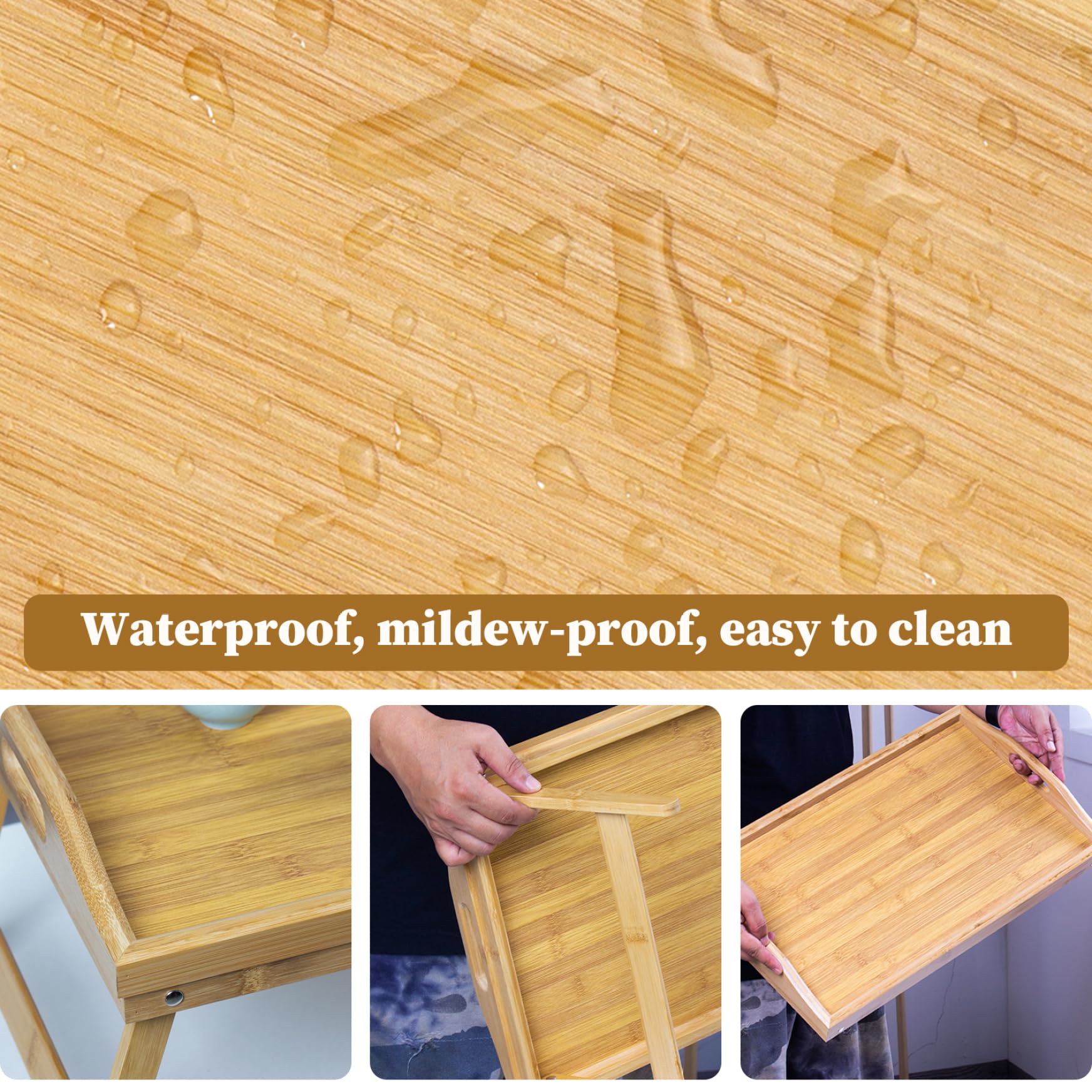 Foldable Wooden Breakfast Tray with Legs and Handles - 11.8x19.7x9.3 Inch Sturdy Bed Tray Table for Breakfast in Bed, Laptop Work, Reading or Snacking - Perfect for Home, Office and Dorm Room Use