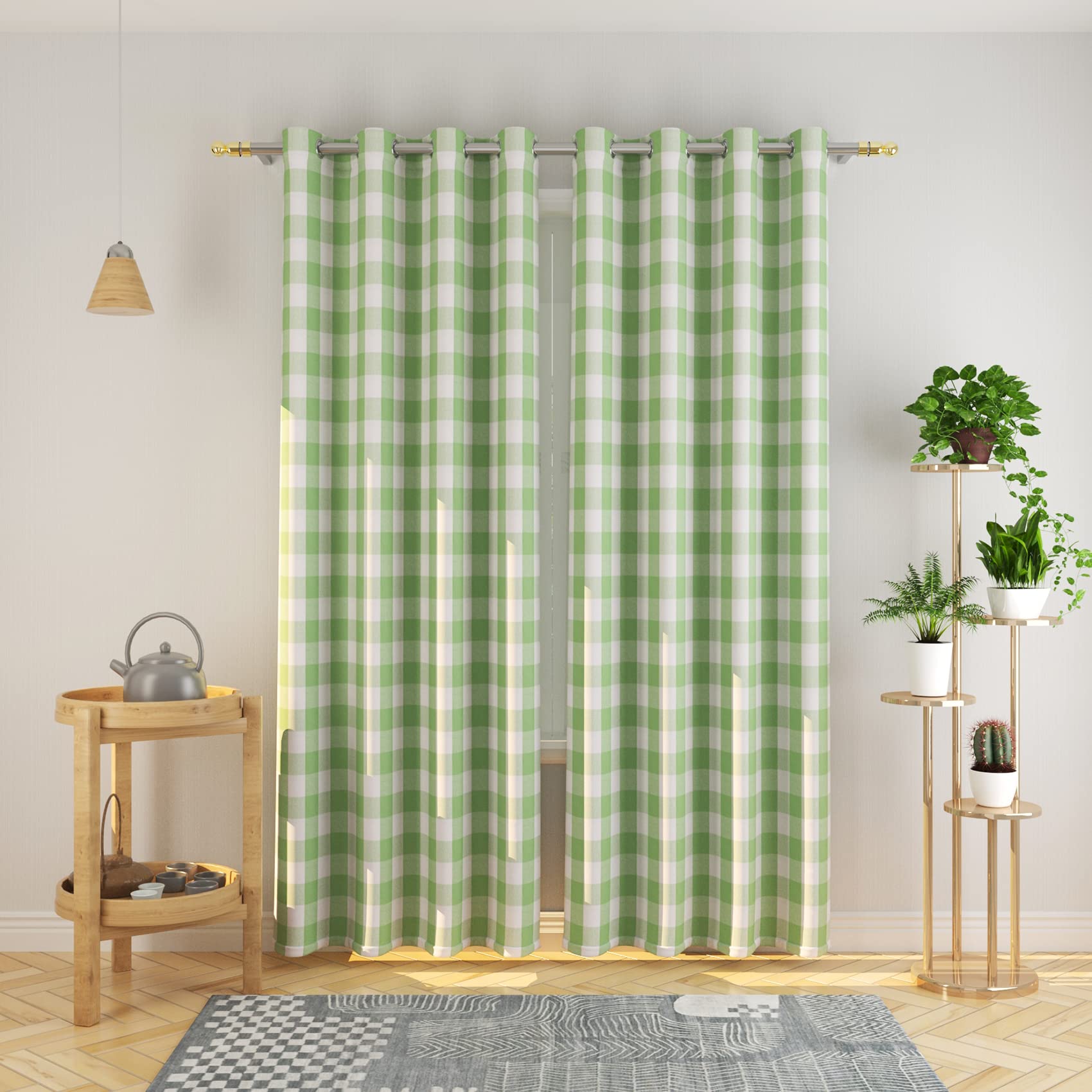 Buffalo Check Curtains 84 Inch Length - Green and White Gingham Plaid Window Drapes with Grommet Top (Set of 2 Panels) for Kitchen, Living Room, Bedroom & Basement - Blackout Thermal Insulated Window Treatment for Privacy & Light Control