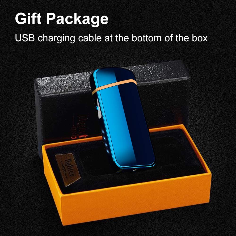 Premium USB Rechargeable Flameless Plasma Lighter - Windproof Dual Arc Electric Lighter with LED Indicator (Blue) | Perfect for Camping, Hiking, Outdoor Adventures & Everyday Use