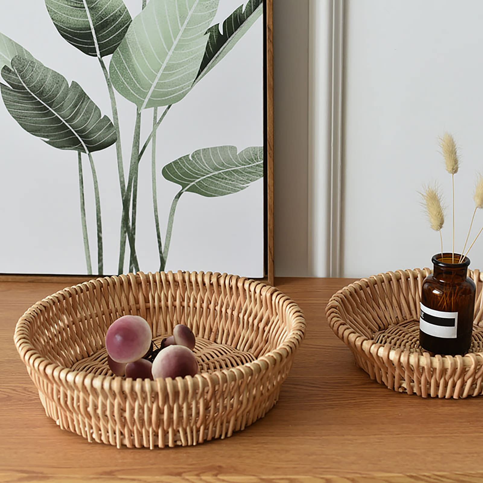 Handmade Round Wicker Bread Basket - Small Woven Rattan Serving Tray for Fruits, Vegetables & Home Storage | Perfect for Kitchen, Dining Table & Picnic Use