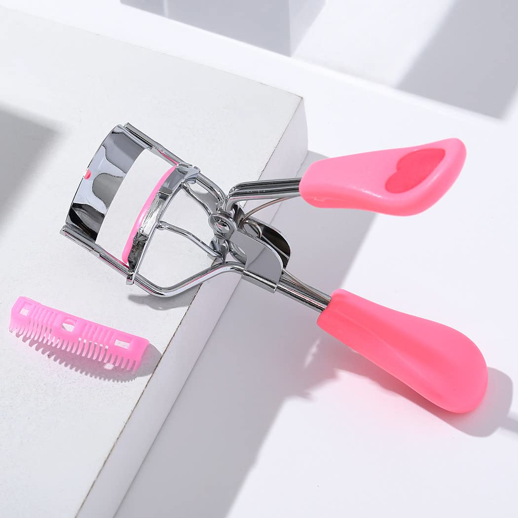 Premium Eyelash Curler with 2 Silicone Refill Pads - Professional Lash Curling Tool for Women & Girls (Pink) | Perfect for Daily Makeup, Salon Use & Travel Beauty Essentials