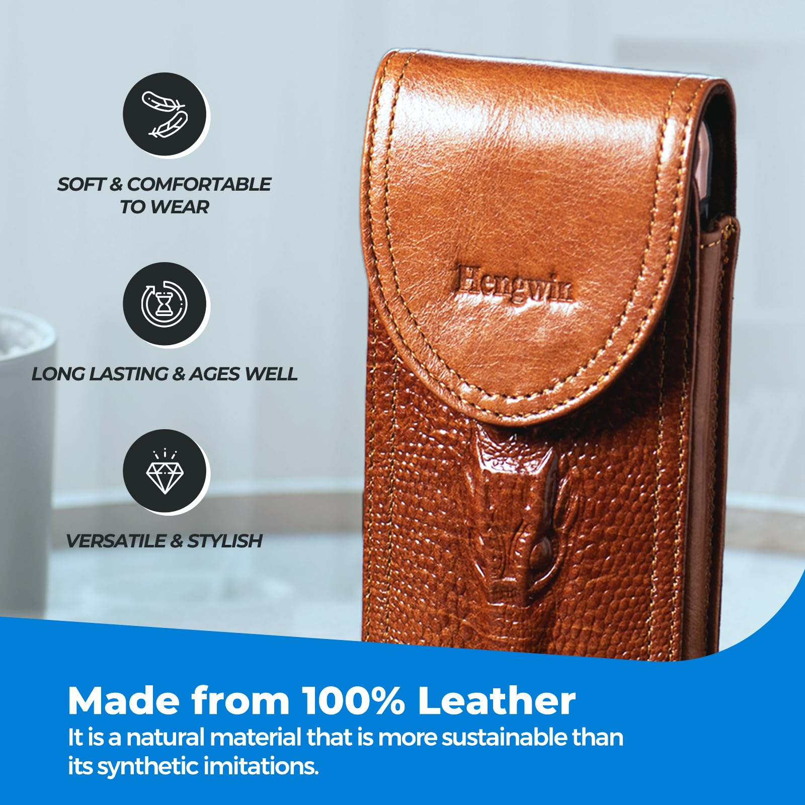Premium Leather Phone Holster for iPhone 16 Plus/15 Pro Max/14 Plus/13 Pro Max/12 Pro Max & Samsung Galaxy S25/S24/S23 Ultra/A25/A54 - Belt Clip Pouch Case (Brown) | Ideal for Outdoor Activities, Work & Everyday Carry
