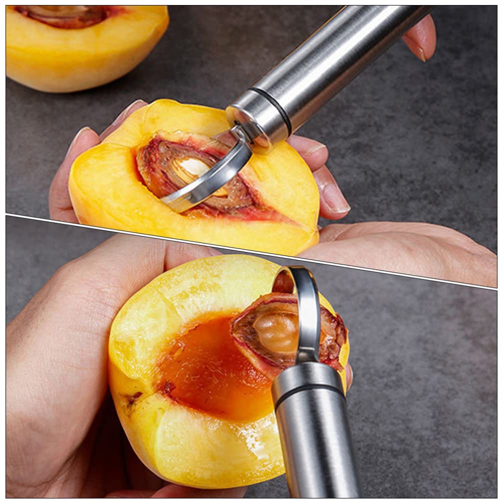 2PCS Yellow Peach Corer - Stainless Steel Fruit Core Remover Tool for Peaches, Apricots & Plums - Durable Kitchen Gadget for Easy Pitting - Perfect for Home Cooking, Baking & Restaurant Use