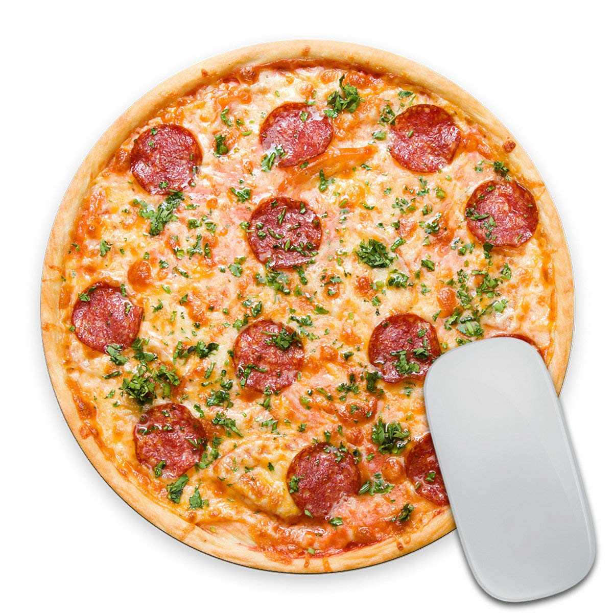 Smooffly Round Pizza Mouse Pad - Non-Slip Pepperoni Design for Gaming & Office Use - Perfect for Computer, Laptop & Desk Accessories