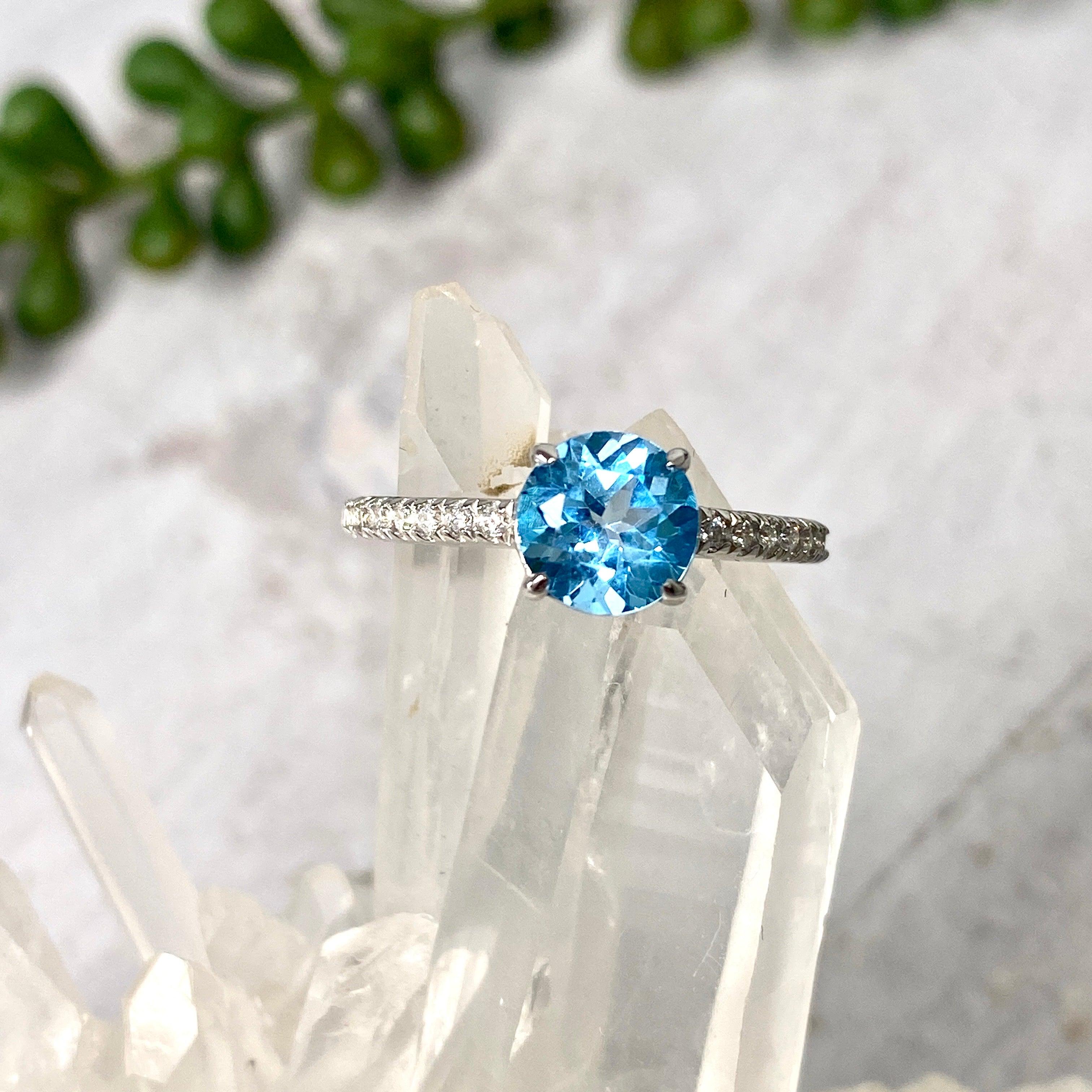 London Blue Topaz & CZ Halo Engagement Ring - Size 7, Brilliant Cut, Sterling Silver (Perfect for Proposals, Anniversaries & Special Occasions)