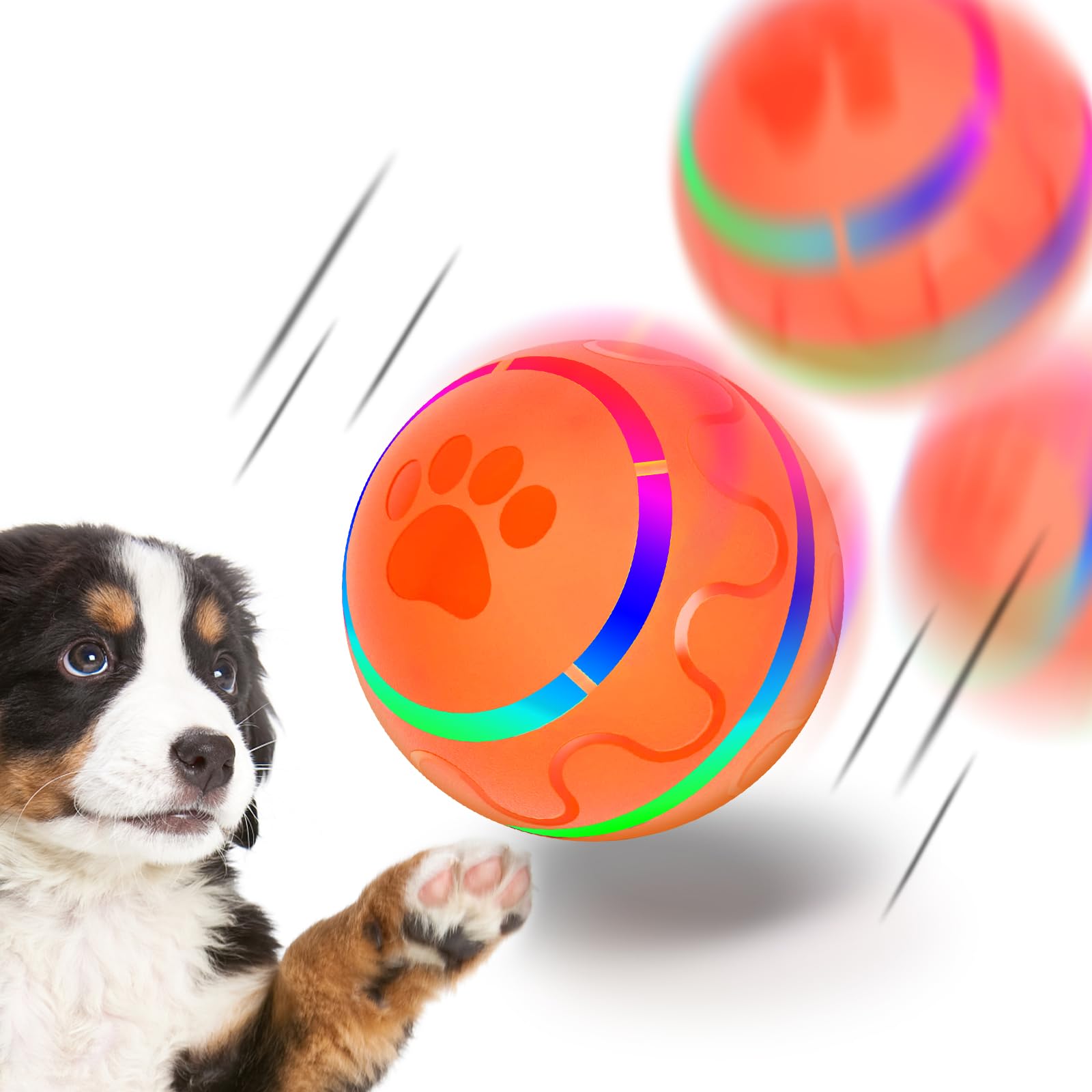 IFurffy Peppy Pet Ball for Dogs - Interactive Durable Automatic Rolling Ball with LED Lights for Small & Medium Breeds, Motion Activated, BPA-Free USB Rechargeable Dog Toy - Perfect for Indoor Play, Training & Exercise