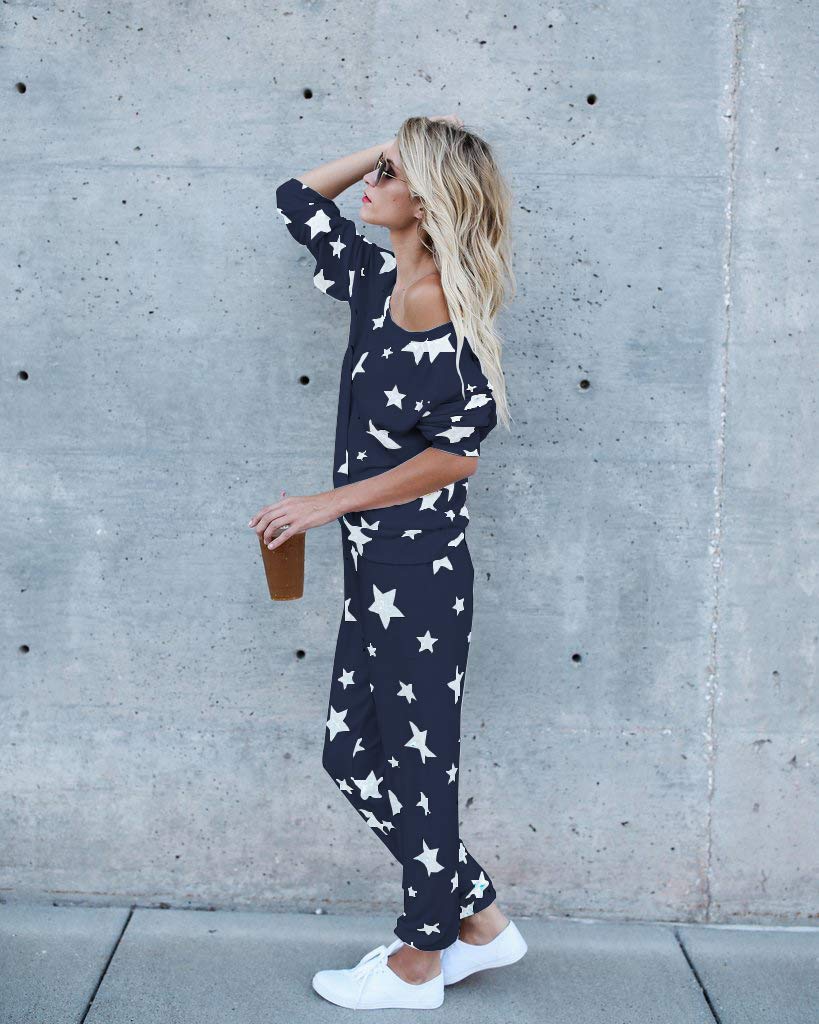 2-Piece Women's Casual Tracksuit Set - Long Sleeve Star Print Sweatshirt & Jogger Pants Outfit | Comfortable Lounge Wear for Home, Gym & Street Fashion