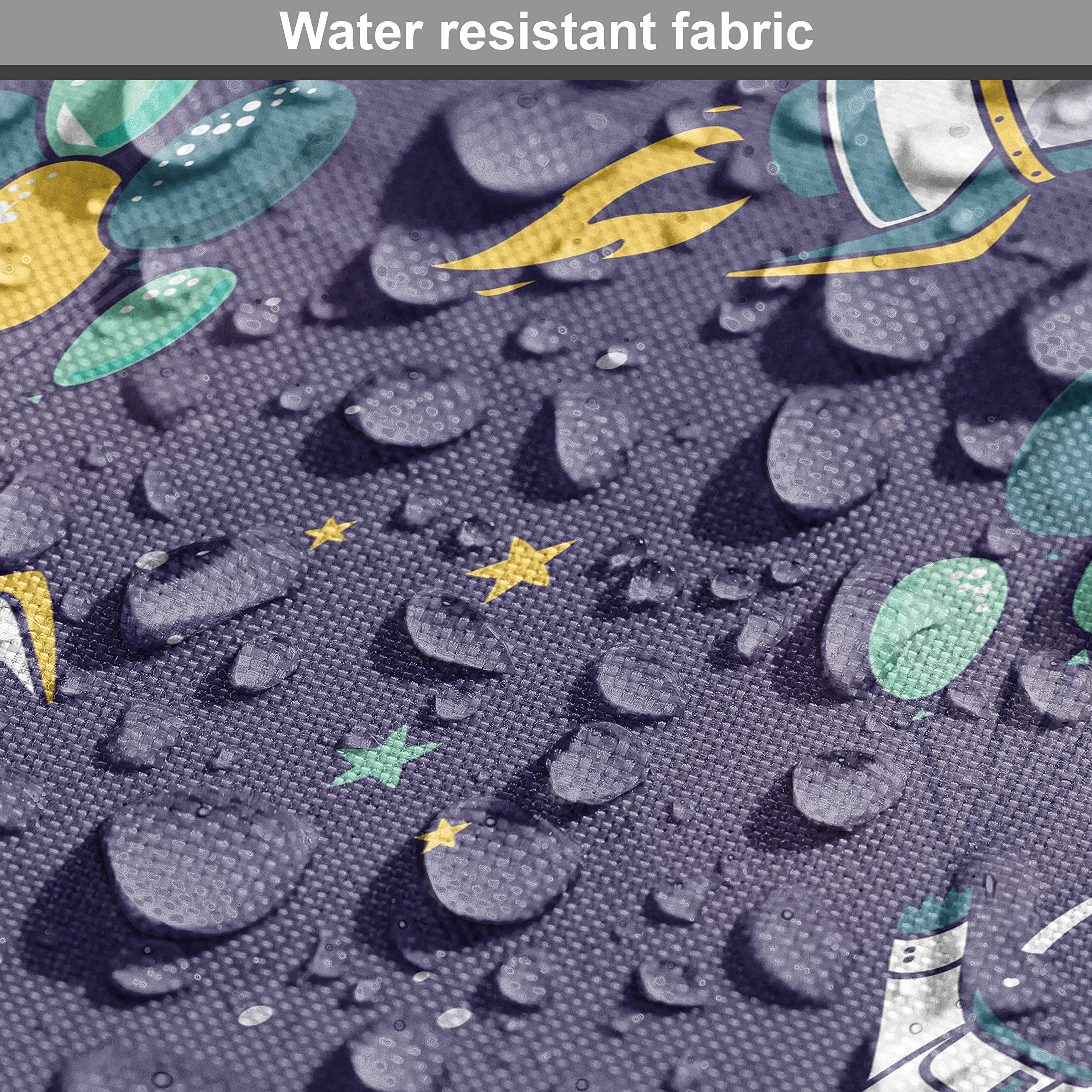 Ambesonne Party Fabric by The Yard - Starry Space with Balloons & Rockets Print | Boys Birthday Celebration Decorative Fabric | 2 Yards Violet Blue Yellow | Upholstery, Home Decor, DIY Crafts, Table Runners, Curtains & Party Backdrops