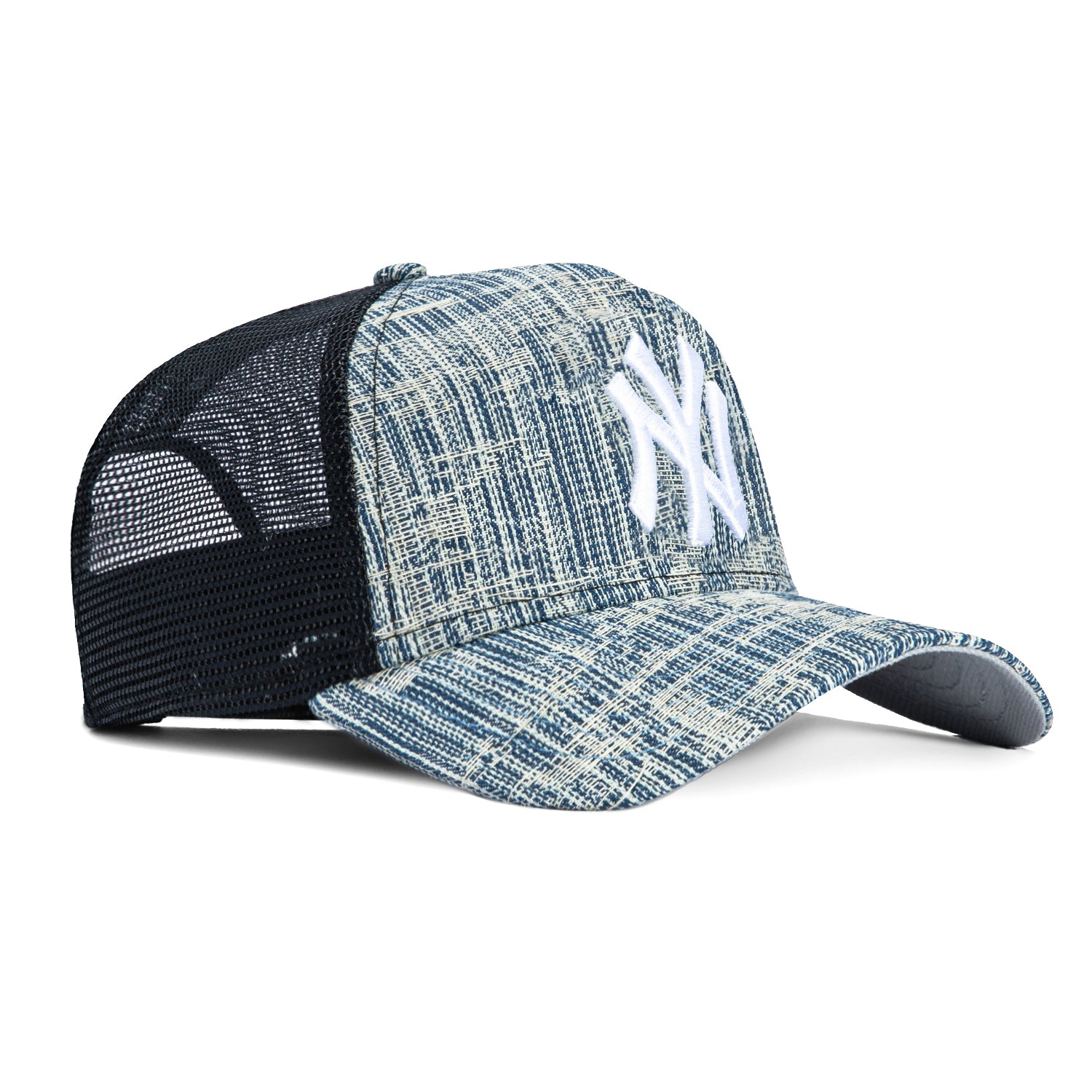 New Era 9Forty A-Frame New York Yankees Snapback Trucker Hat - Denim Navy Blue | Baseball Cap for Men & Women | Perfect for Games, Outdoor Activities & Streetwear Fashion