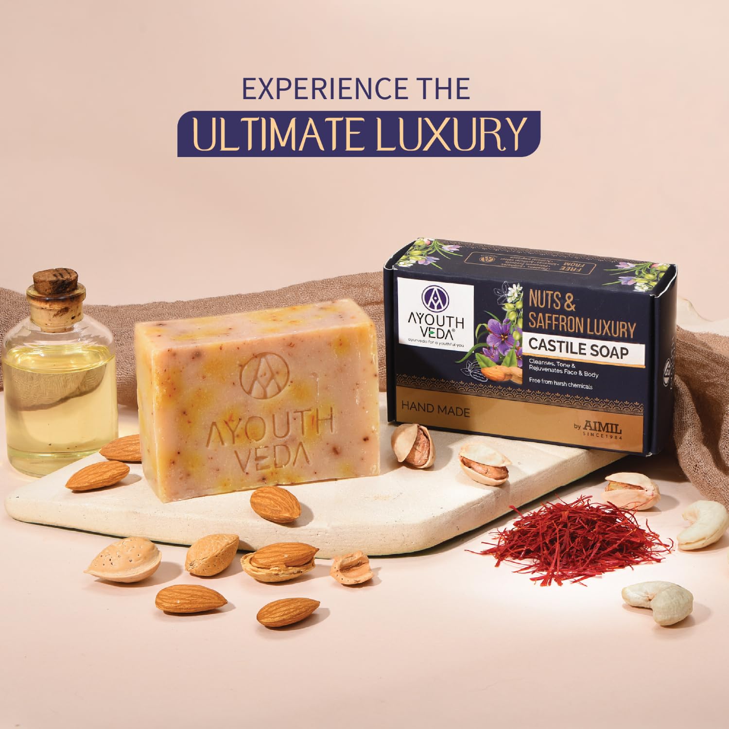 Ayouthveda Herbal Soap Gift Set (3 Pack) - Nuts & Saffron Soap, Indian Clay Soap & Charcoal Detox Soap | Handmade Natural Skincare for Glowing, Rejuvenated & Healthy Skin | Perfect for Daily Cleansing, Spa Day & Gift Giving