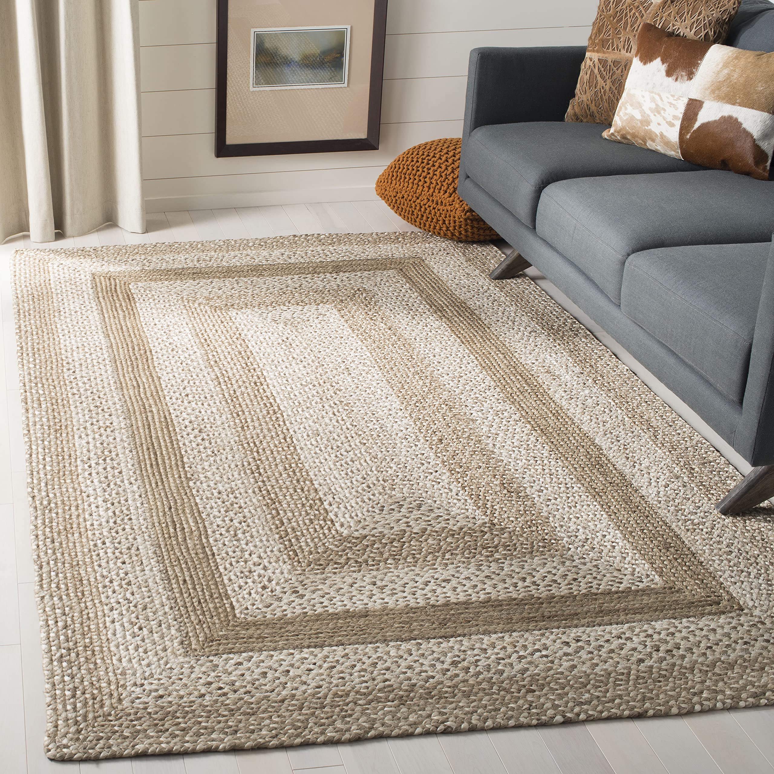 Safavieh Handmade Jute Area Rug 6'x6' Square Farmhouse Country Style in Grey & Ivory - Perfect for Living Room, Bedroom, or Dining Room Decor