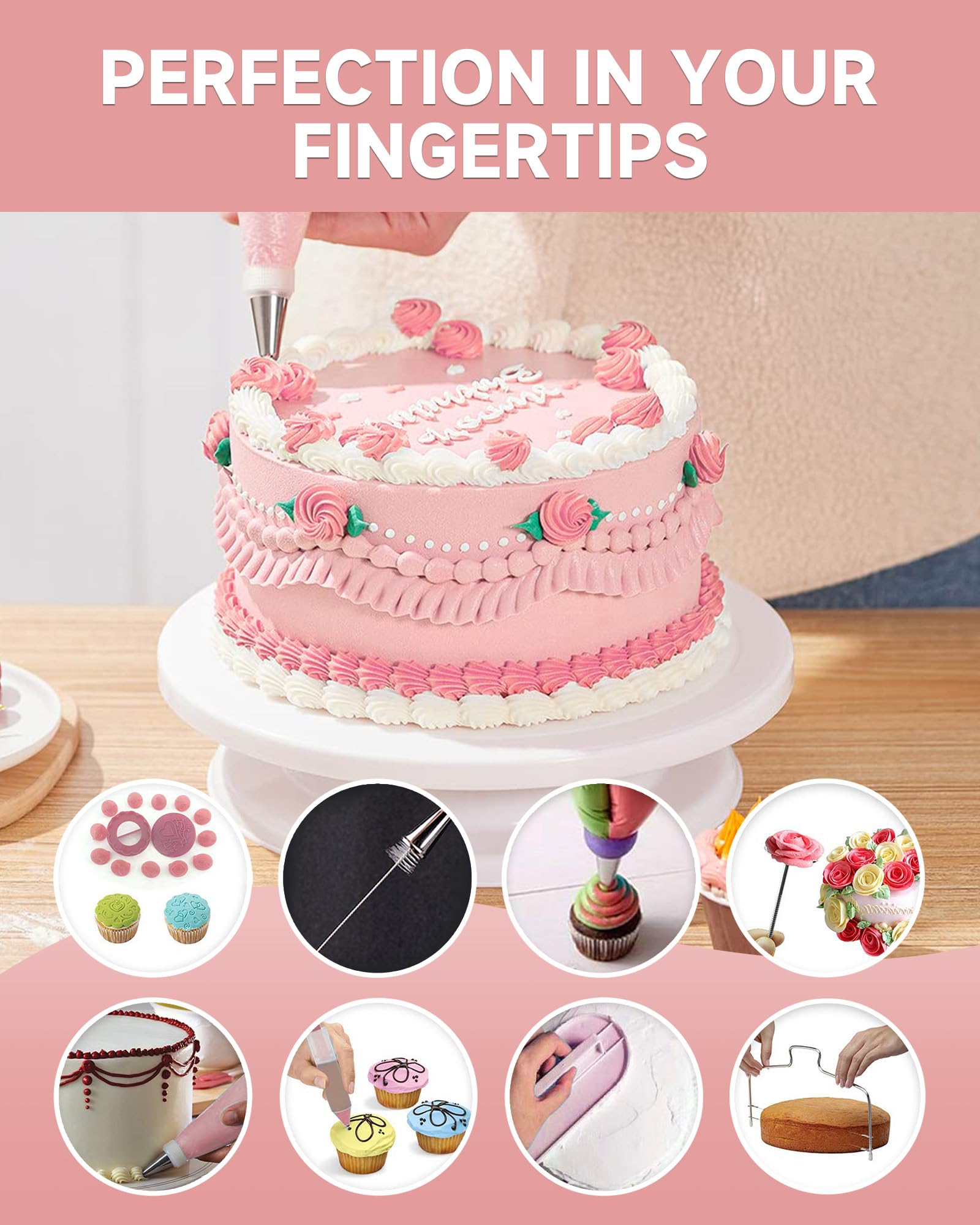 **227PCS Cake Decorating Kit with Cupcake Toppers, Rotating Turntable & Tools - Complete Baking Set for Beginners & Cake Lovers - Perfect for Birthday, Wedding & DIY Cake Decorating**