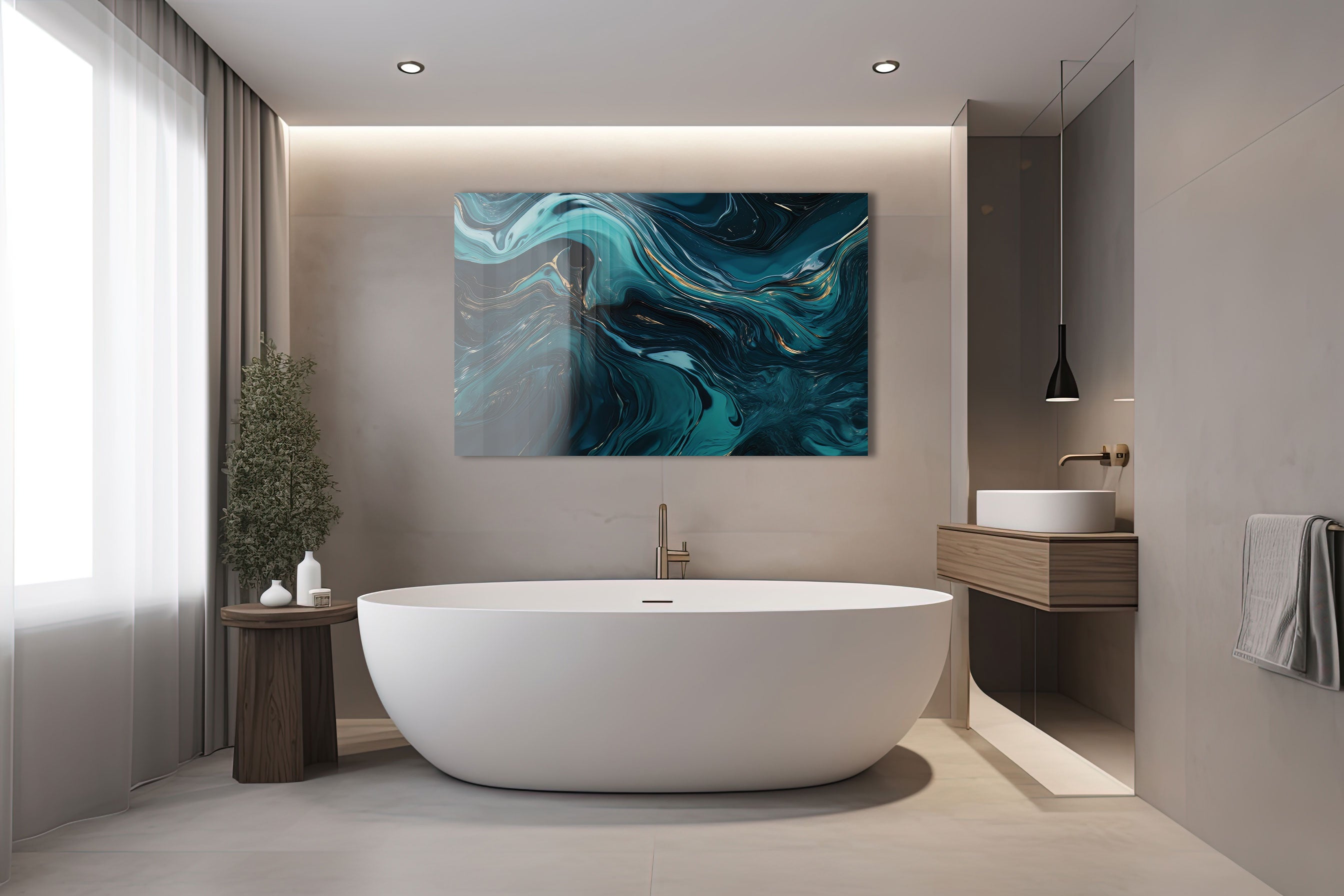 Abstract Wave Pattern Wall Art - Modern Ocean Themed Canvas Painting for Living Room & Bedroom Decor - Perfect for Coastal, Beach House, or Boho Style Home Decor
