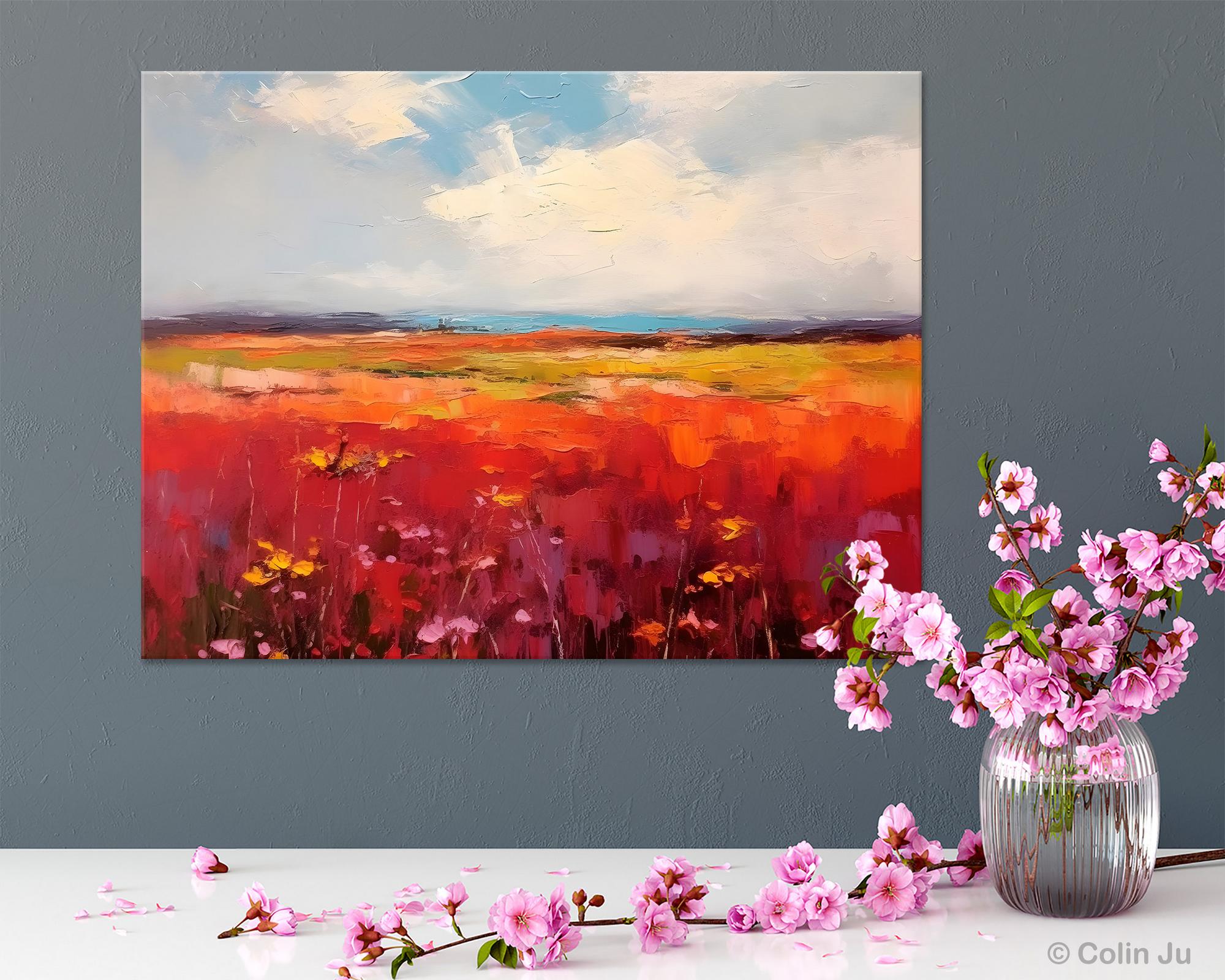 Extra Large Wall Art Painting - Landscape Canvas Art for Living Room, Flower Field Acrylic Painting, Original Landscape Artwork - Perfect for Home Decor, Office & Bedroom Wall Decorations