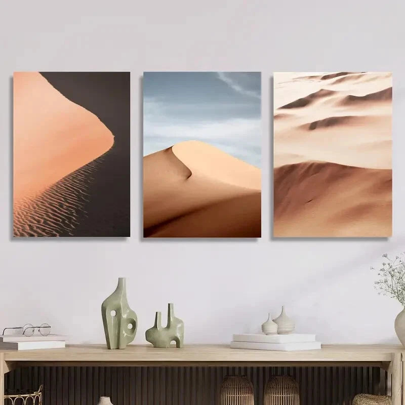 3-Piece Namibia Sand Dunes Metal Wall Art - Desert Landscape Print Set - Ready to Hang Home & Office Decor for Living Room, Bedroom, or Office Space