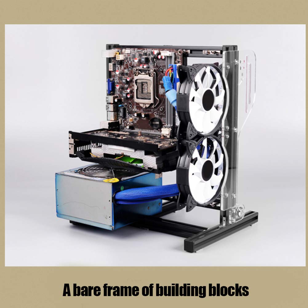 ATX/M-ATX/ITX Open Frame PC Case - Aluminum Vertical Test Bench for Water Cooling & Overclocking | DIY Computer Chassis Bracket for Gaming Rigs & Workstations (Black)
