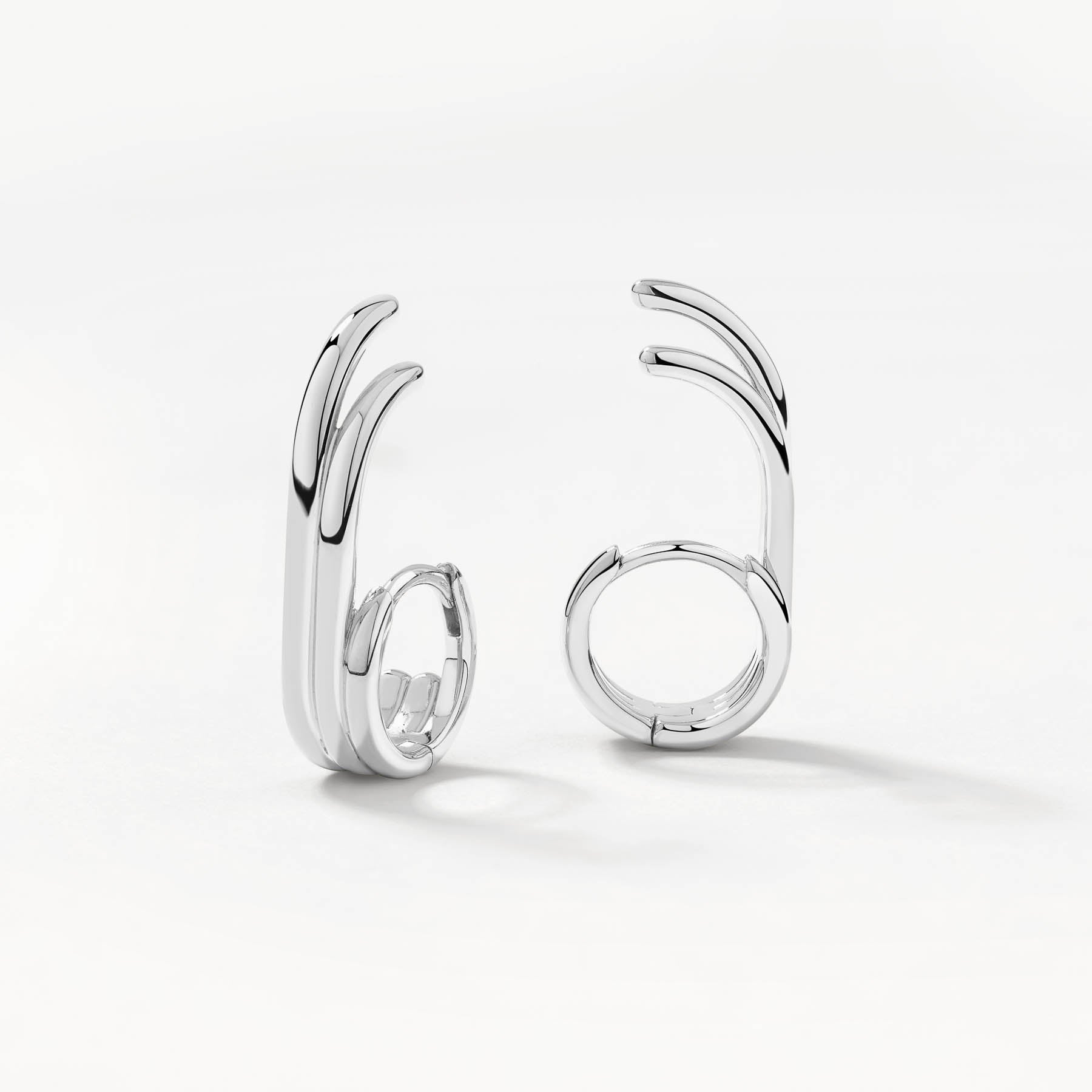 Silver Triple Lobe Cuff Huggie Earrings for Women - Trendy Minimalist Hoop Earrings for Everyday Wear, Date Night & Special Occasions